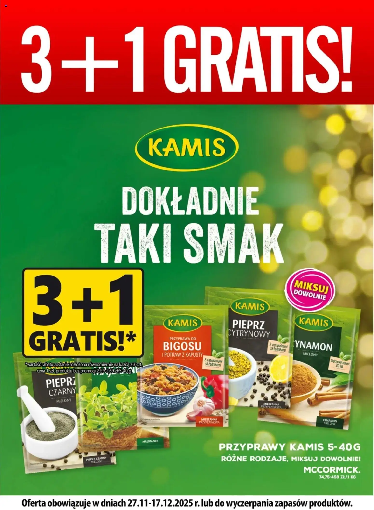 Prim Market Promocja - Przyprawy Kamis 3+1 Gratis - strona 1- ważny od 27.11.2025