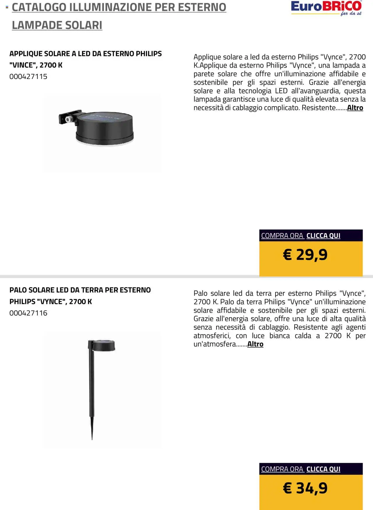 Eurobrico Illuminazione da esterno Lampade Solari catalogo - pagina 41 - valido dal 23/07/2025