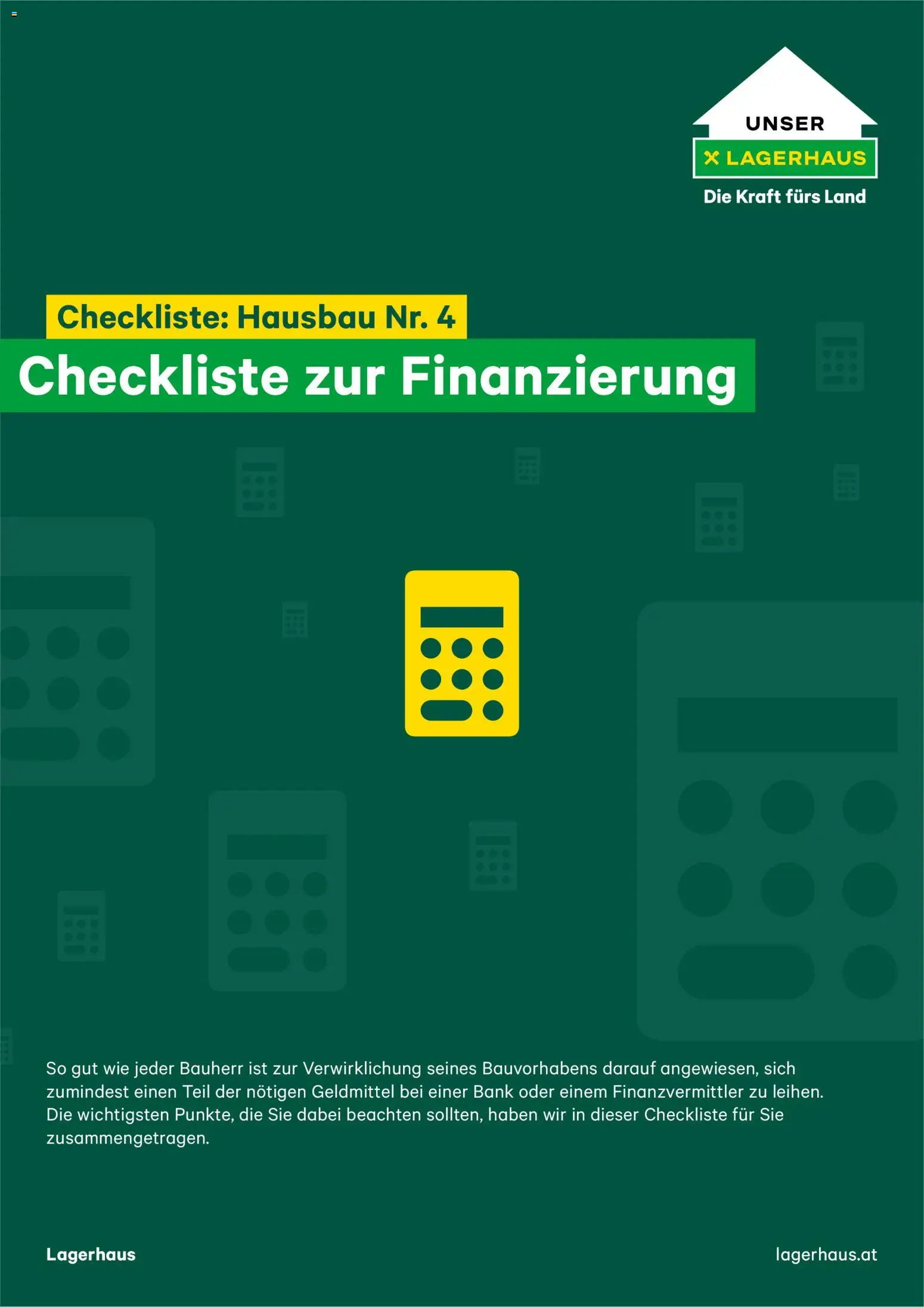Lagerhaus Checkliste Zur Finanzierung - Seite 1- gültig ab 12.11.2025