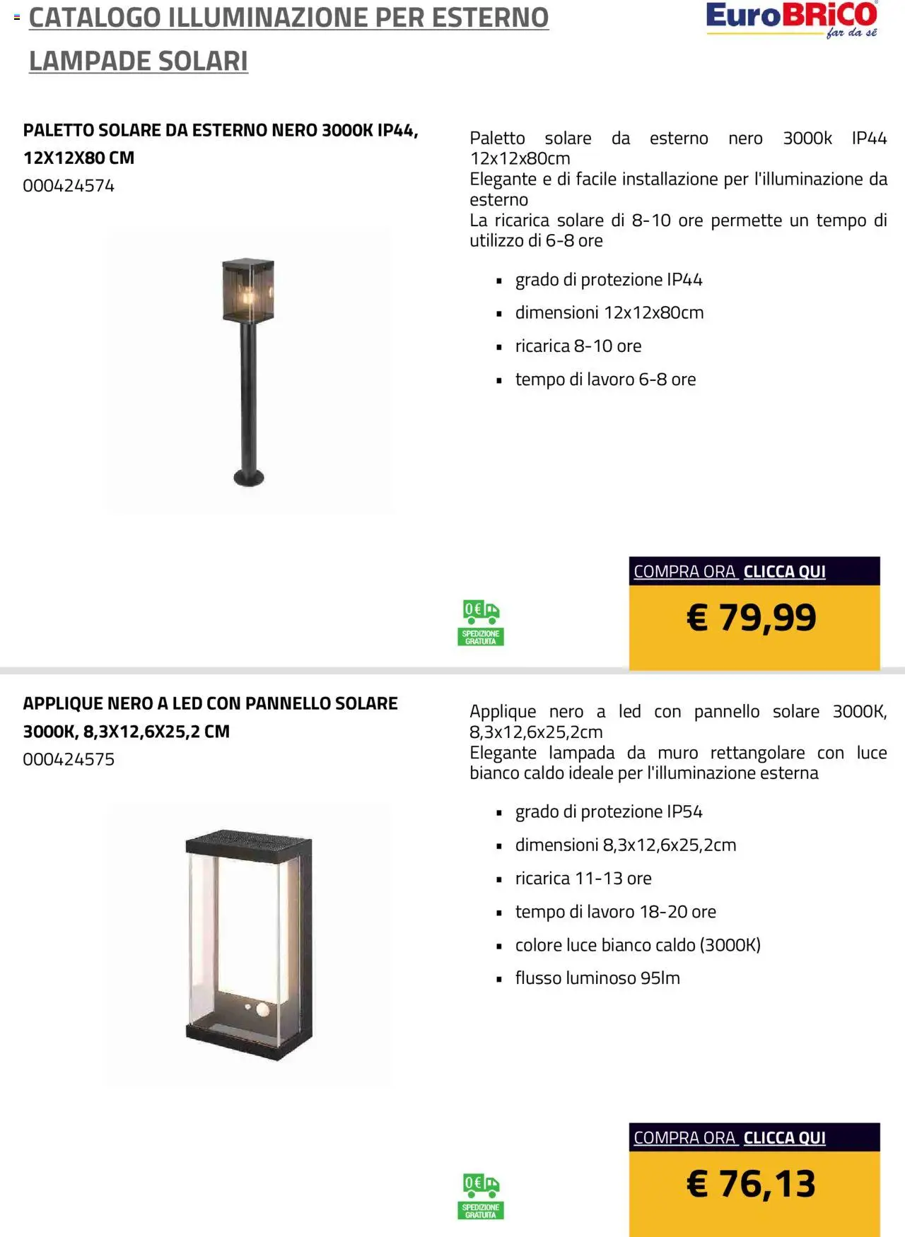 Eurobrico Illuminazione da esterno Lampade Solari catalogo - pagina 32 - valido dal 23/07/2025