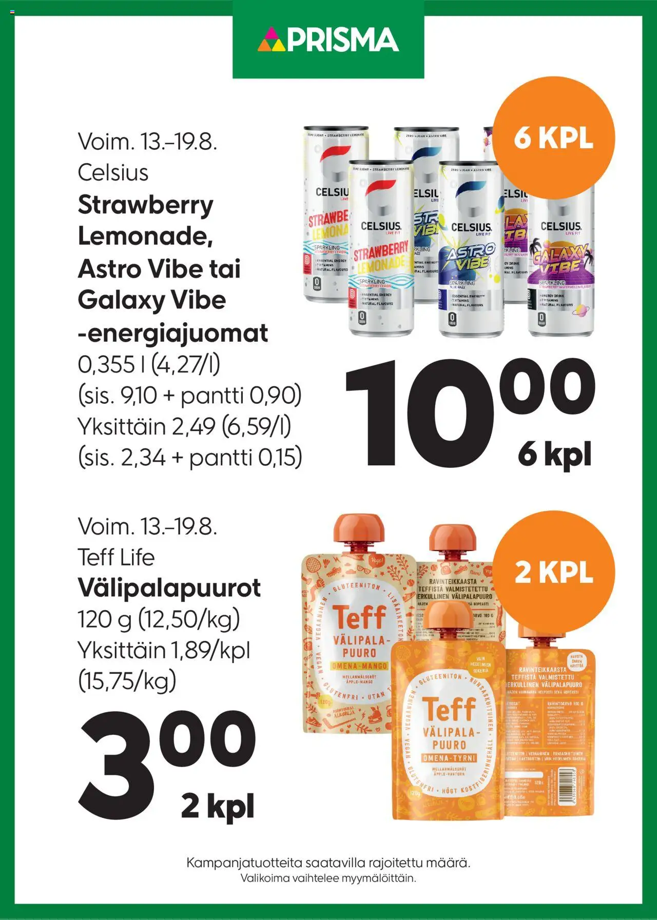 Prisma tarjoukset Celsius / Teff Life - sivu 1- voimassa alkaen 13/08/2025