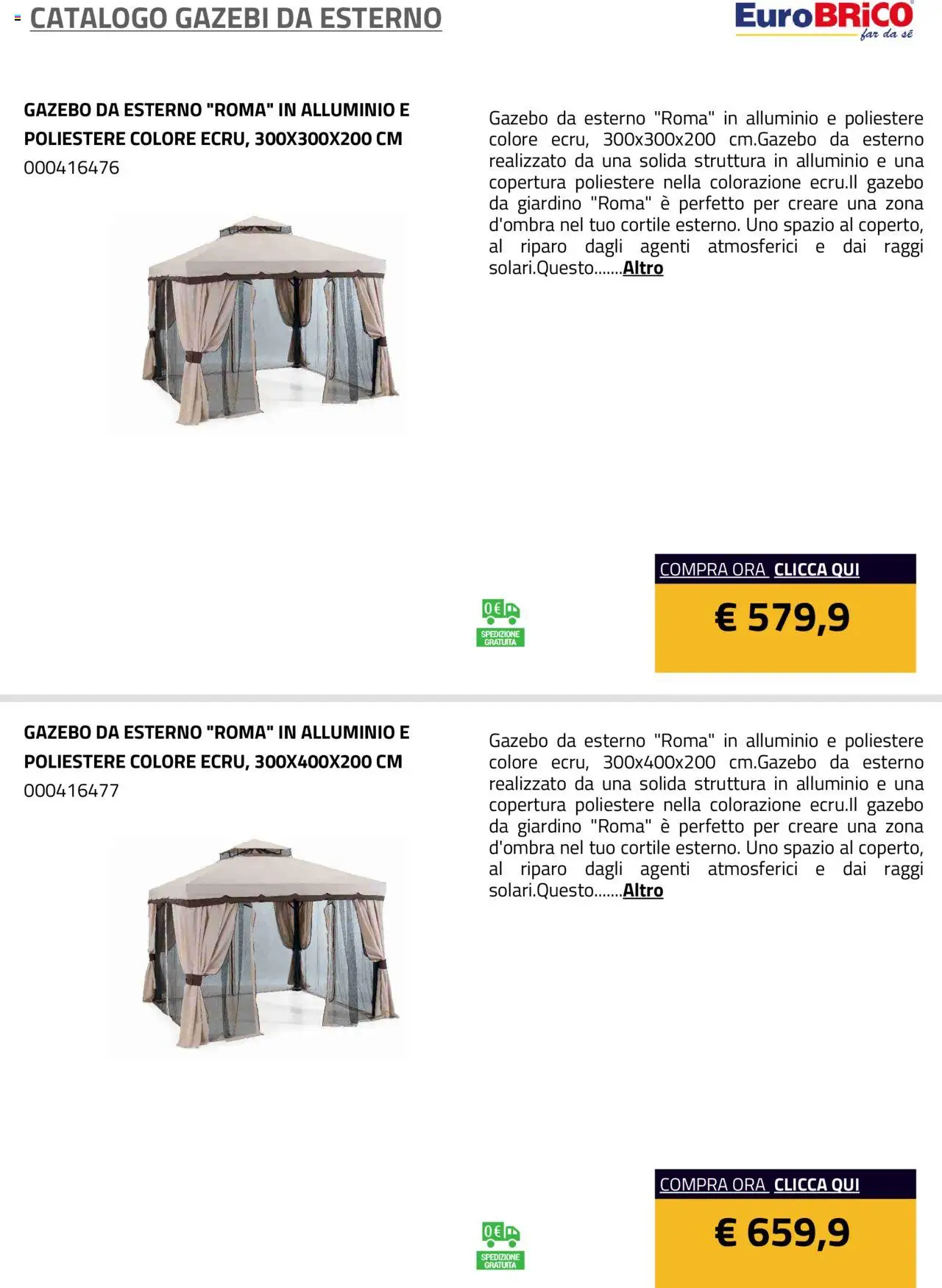 Eurobrico Gazebi da esterno catalogo - pagina 17 - valido dal 23/07/2025