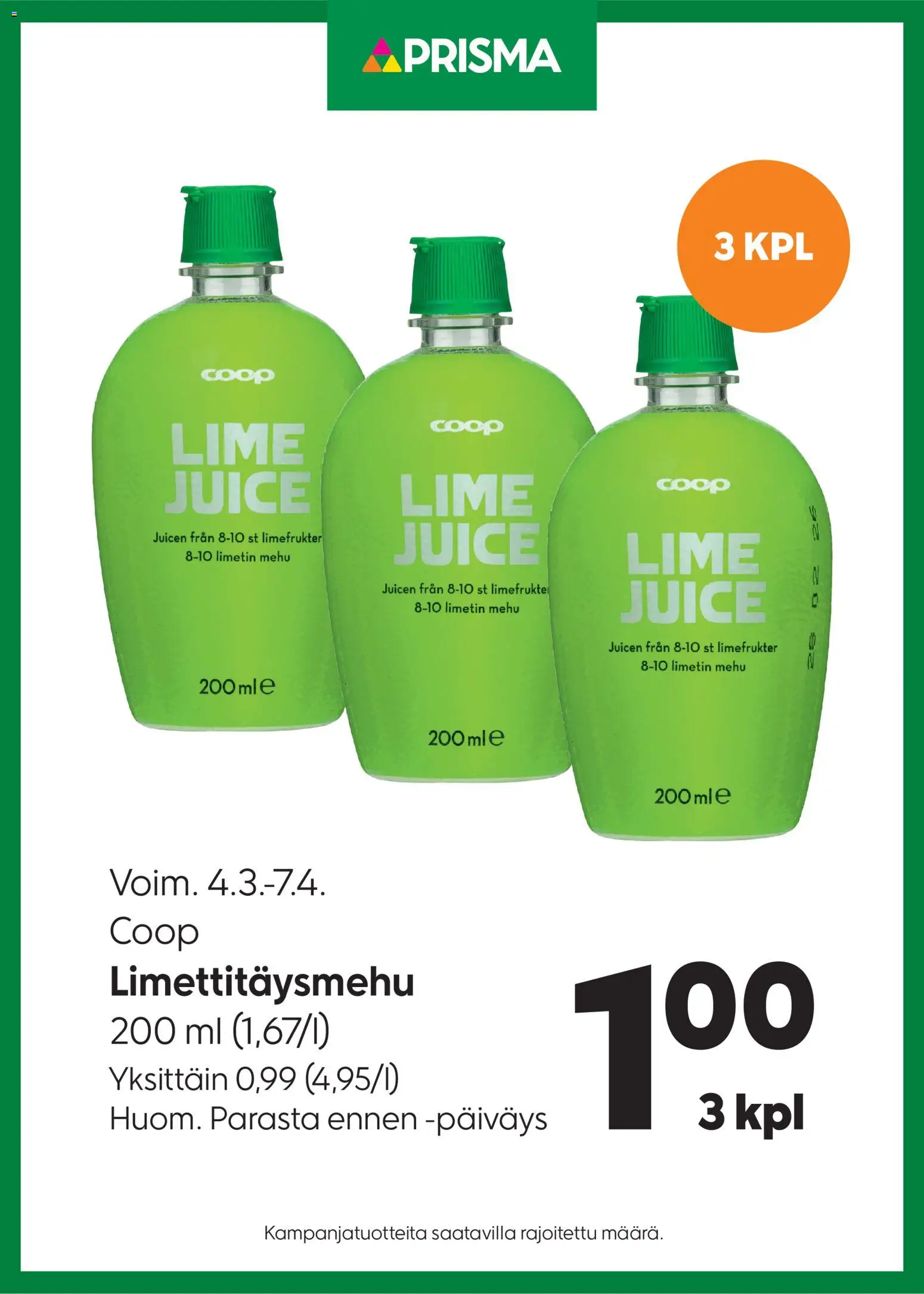 Prisma tarjoukset Limettitäysmehu - sivu 1- voimassa alkaen 04/03/2026