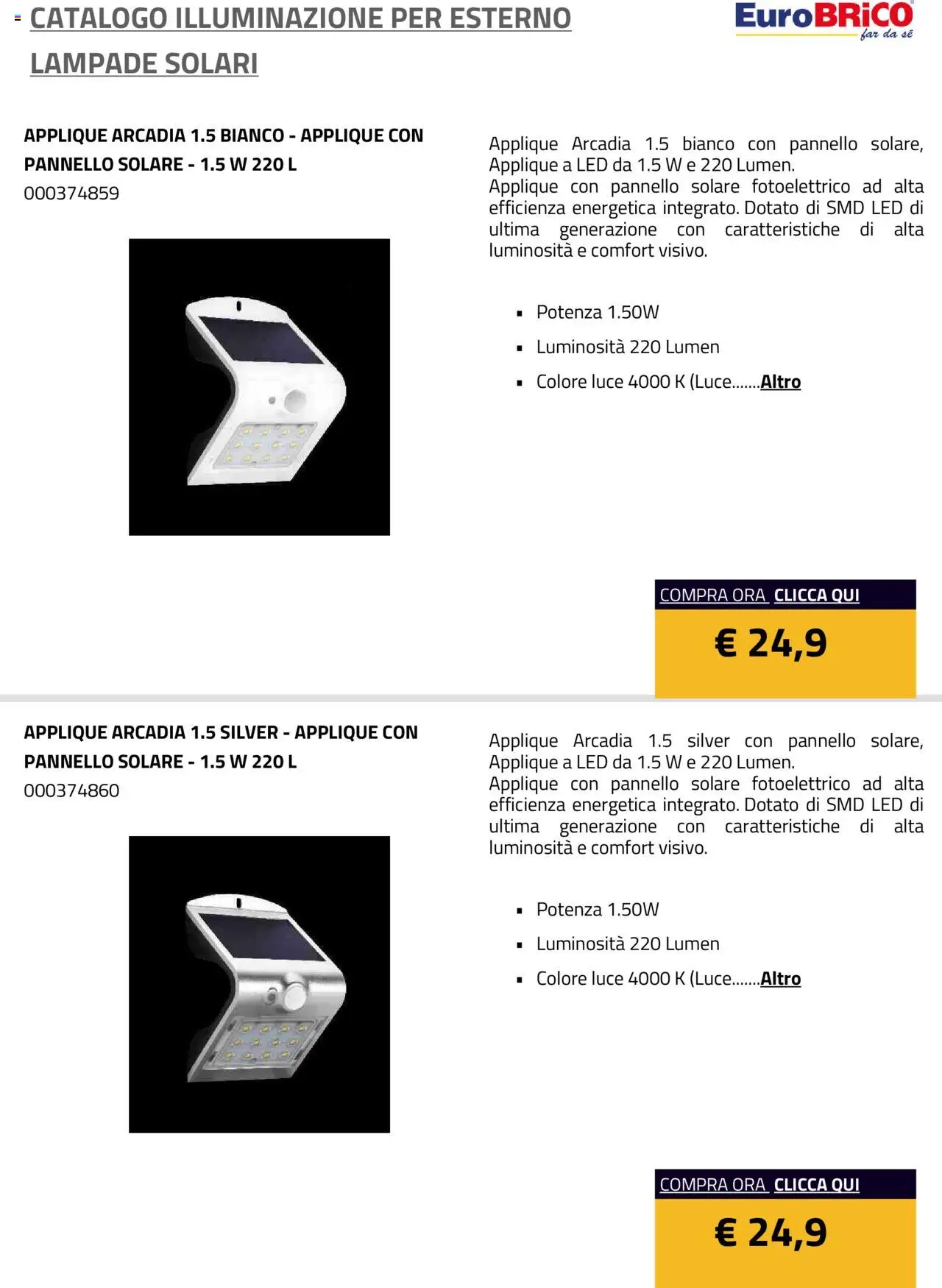 Eurobrico Illuminazione da esterno Lampade Solari catalogo - pagina 5 - valido dal 23/07/2025