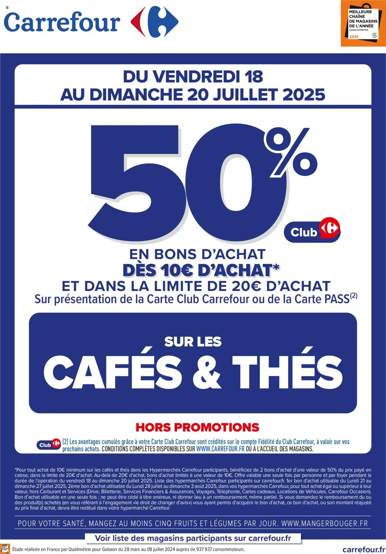 Carrefour opération bon d’achat sur les cafés & thés - page 1 - valable à partir du 18/07/2025