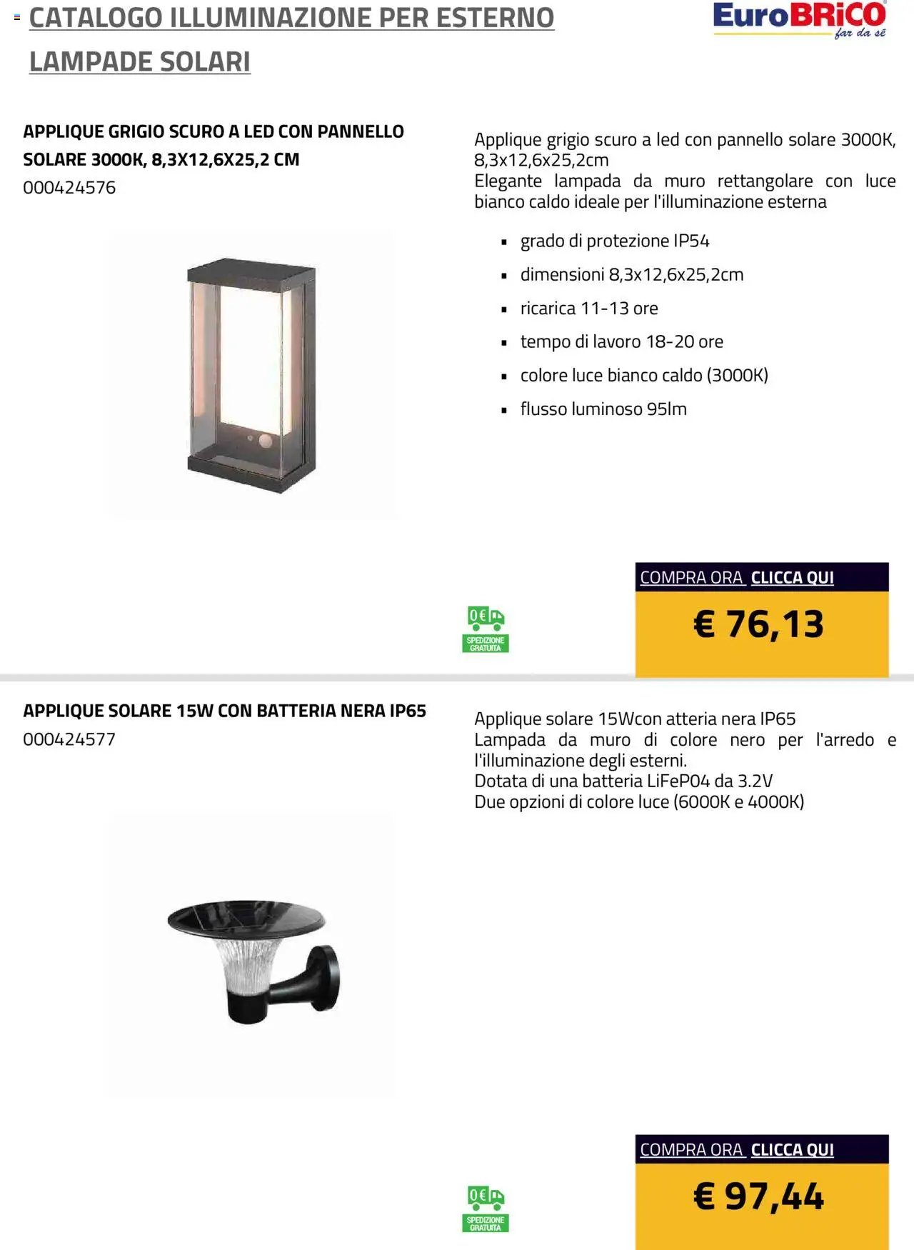 Eurobrico Illuminazione da esterno Lampade Solari catalogo - pagina 33 - valido dal 23/07/2025