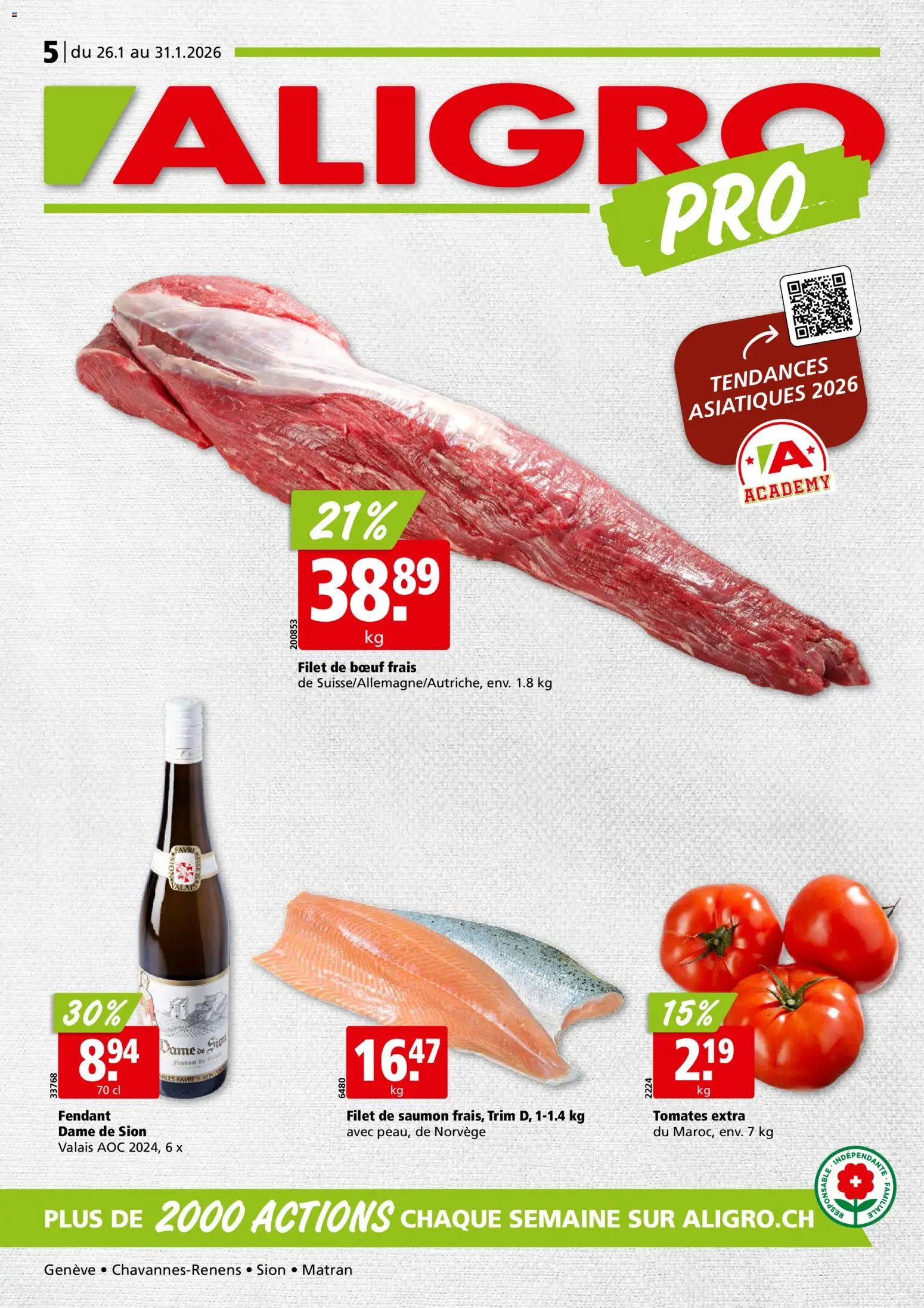 Aligro Aktionen Chavannes, Matran, Genève, Sion - Seite 1- gültig ab 26.01.2026