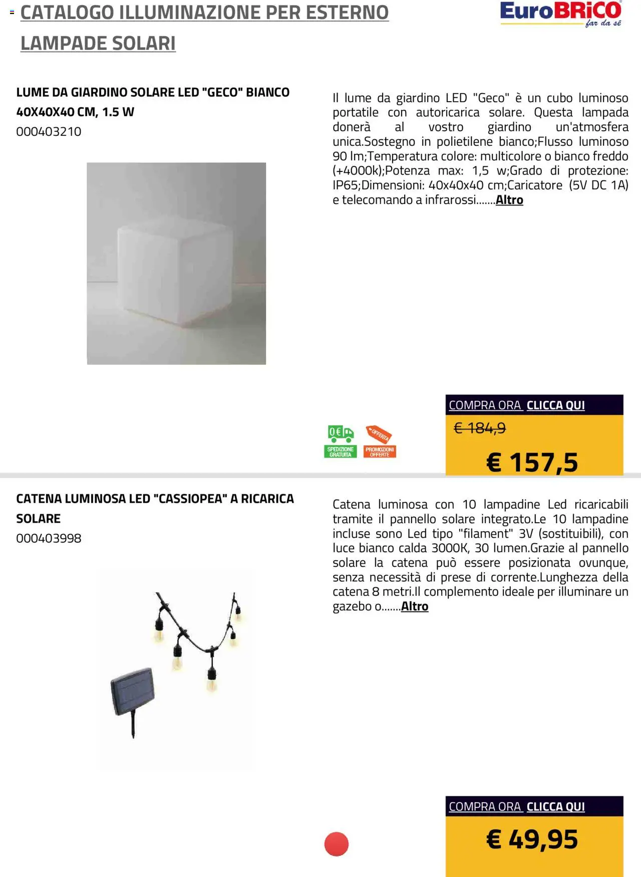 Eurobrico Illuminazione da esterno Lampade Solari catalogo - pagina 11 - valido dal 23/07/2025