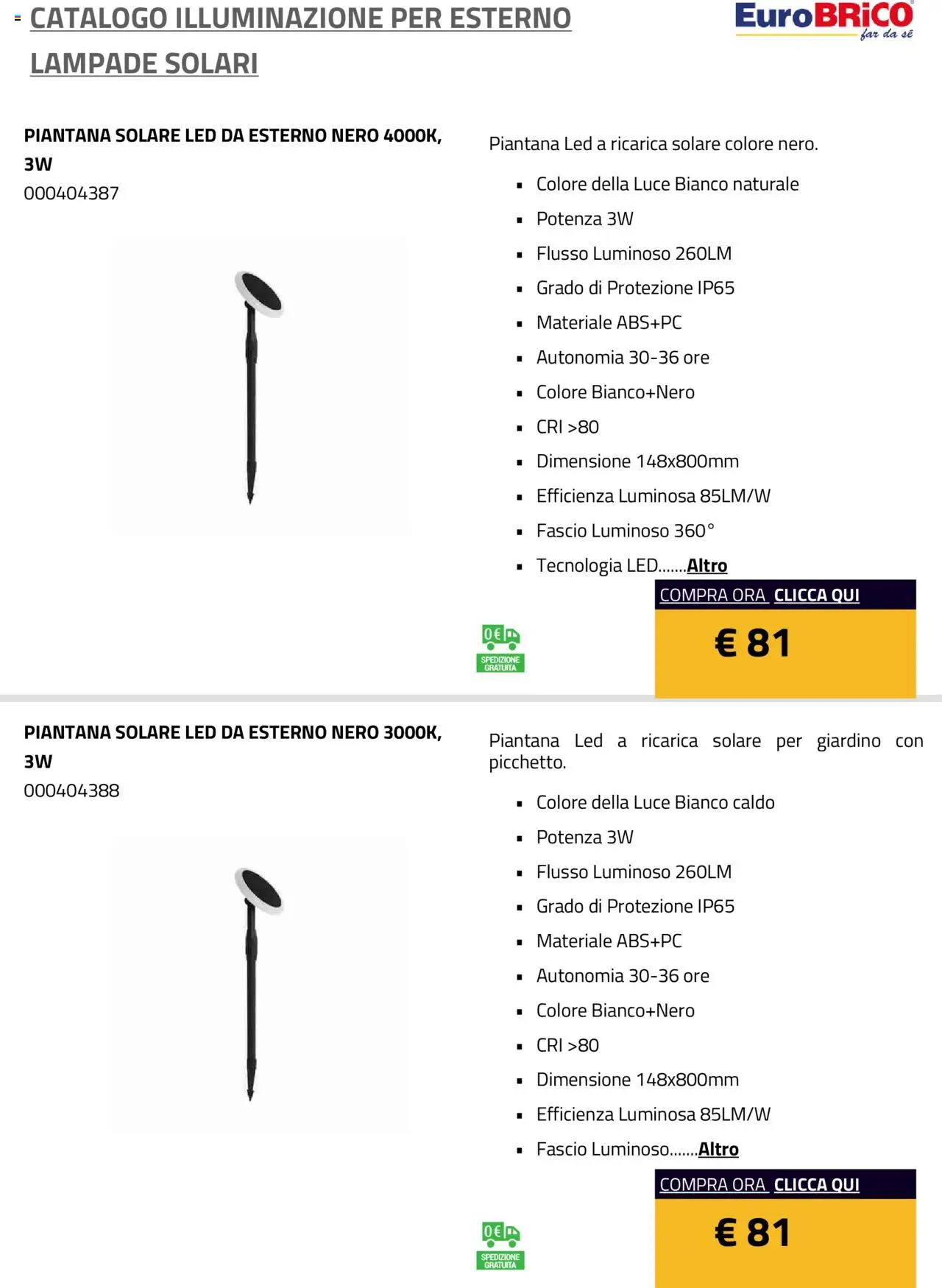 Eurobrico Illuminazione da esterno Lampade Solari catalogo - pagina 18 - valido dal 23/07/2025