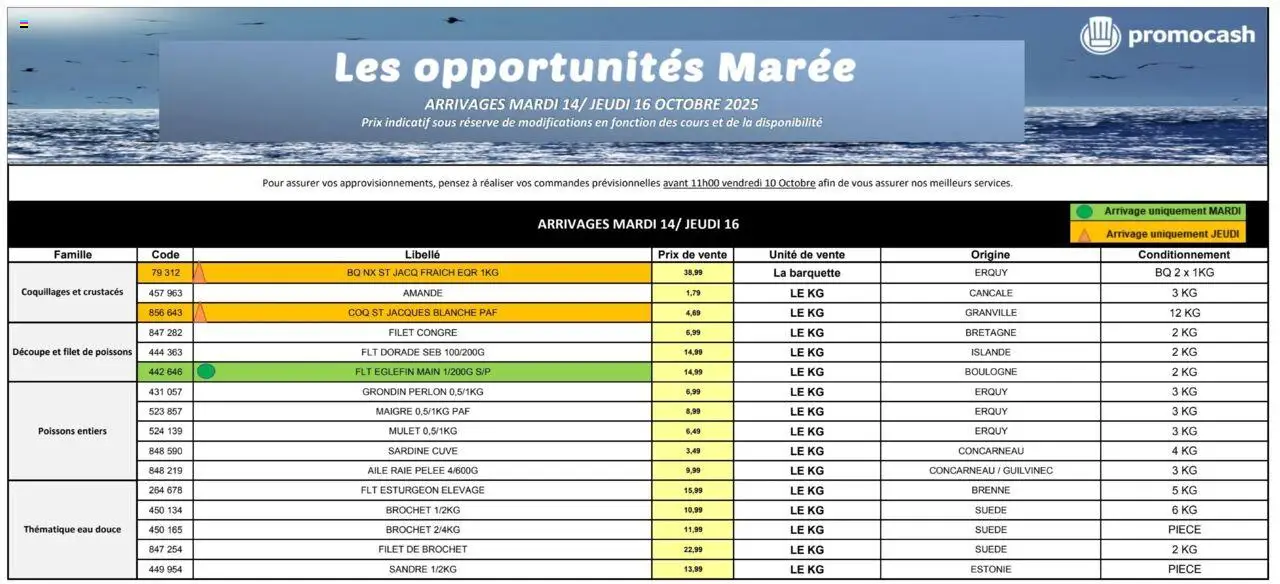 Promocash Les opportunités Marée - page 1 - valable à partir du 14/10/2025
