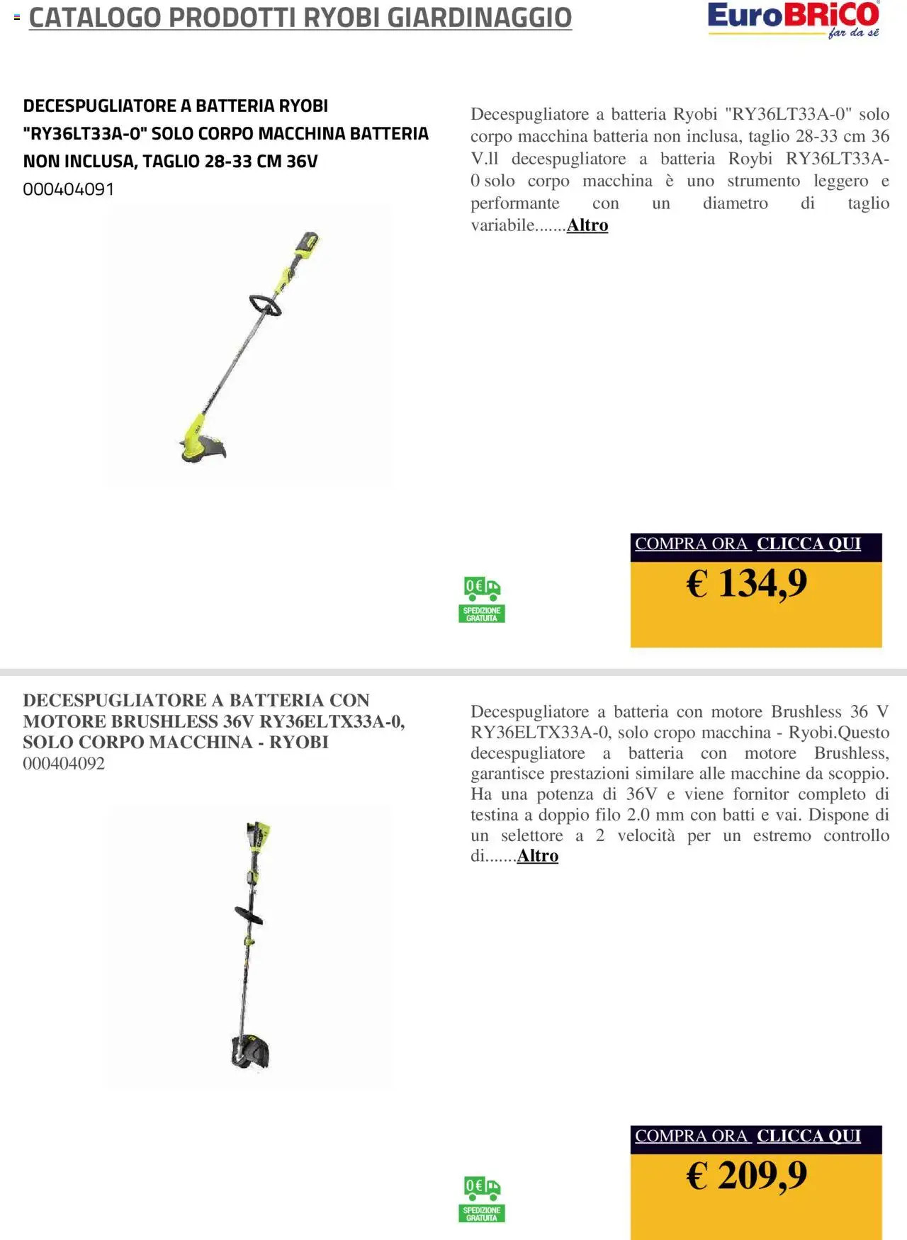 Eurobrico Prodotti Ryobi Giardinaggio catalogo - pagina 34 - valido dal 23/07/2025