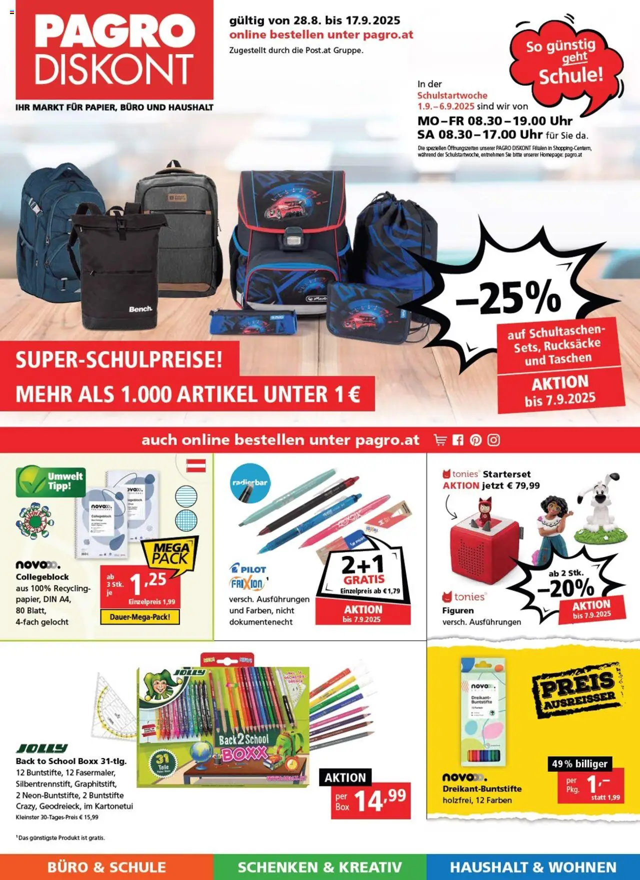 Pagro-Diskont Super-Schulpreise - Seite 1- gültig ab 28.08.2025
