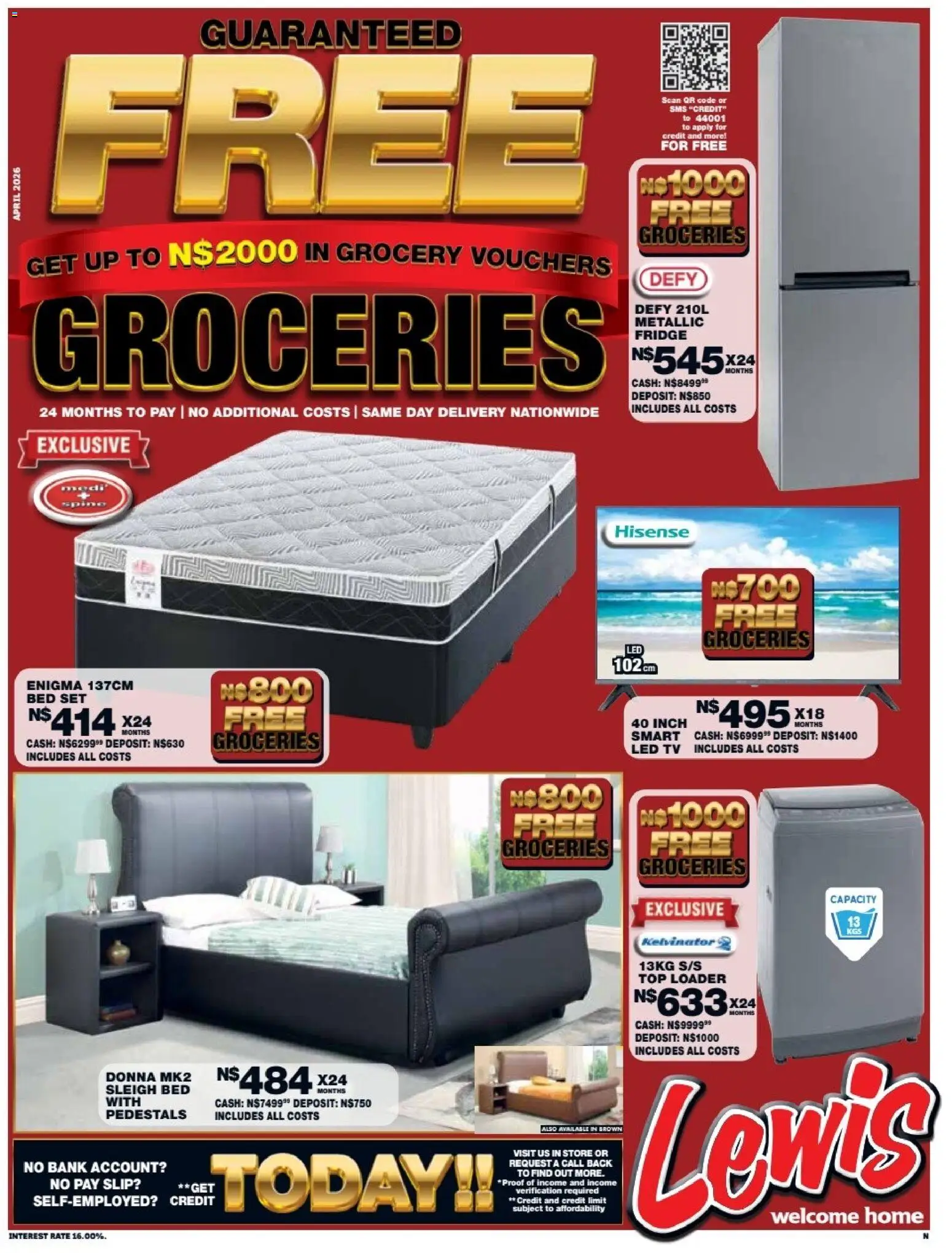 Lewis Stores Namibia Cash Back Brochure - page 1- valid from 13/04/2026