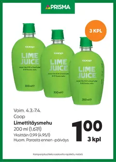 Esikatselu Prisma tarjoukset Limettitäysmehu voimassa alkaen 04/03/2026
