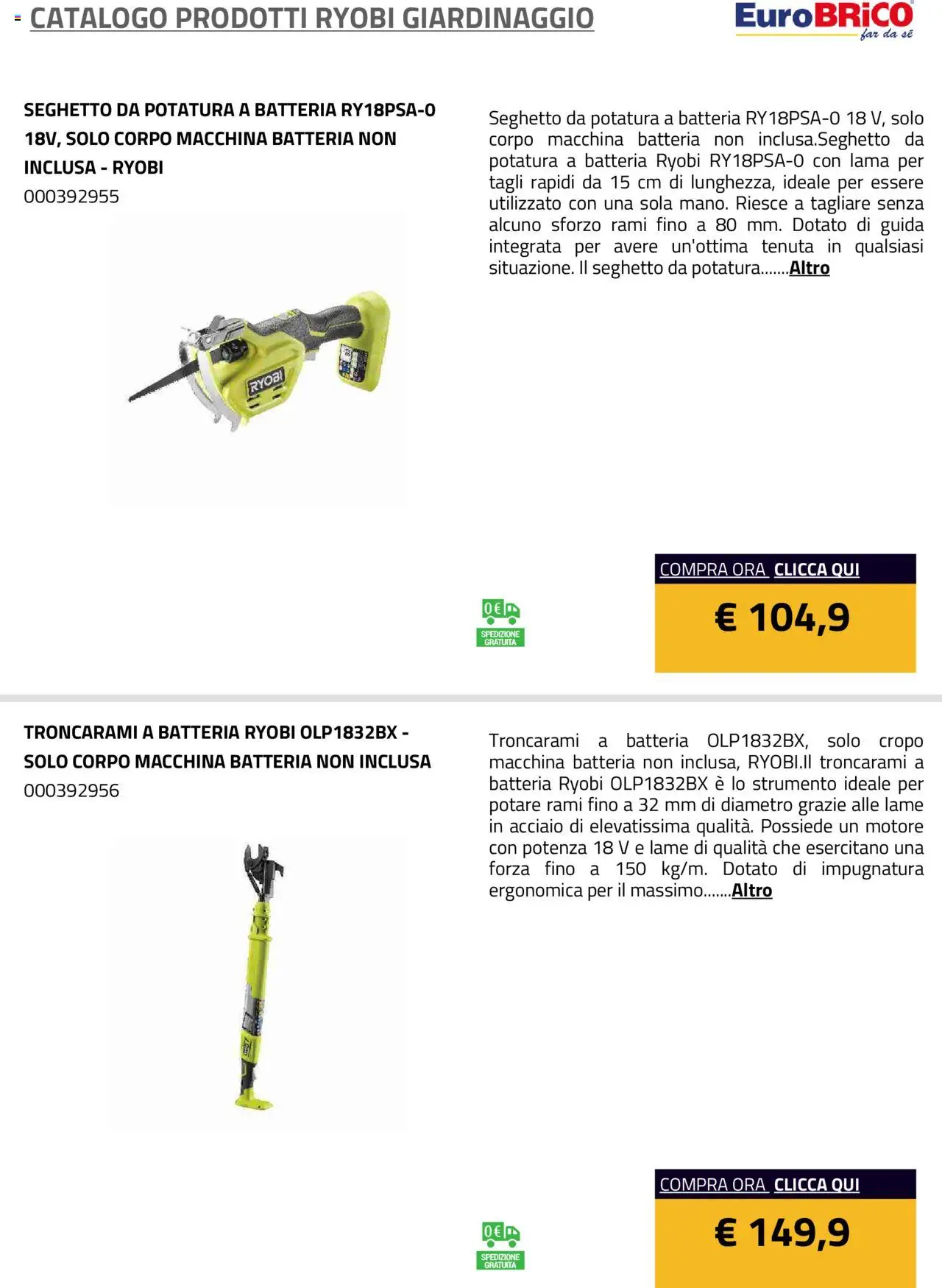 Eurobrico Prodotti Ryobi Giardinaggio catalogo - pagina 5 - valido dal 23/07/2025