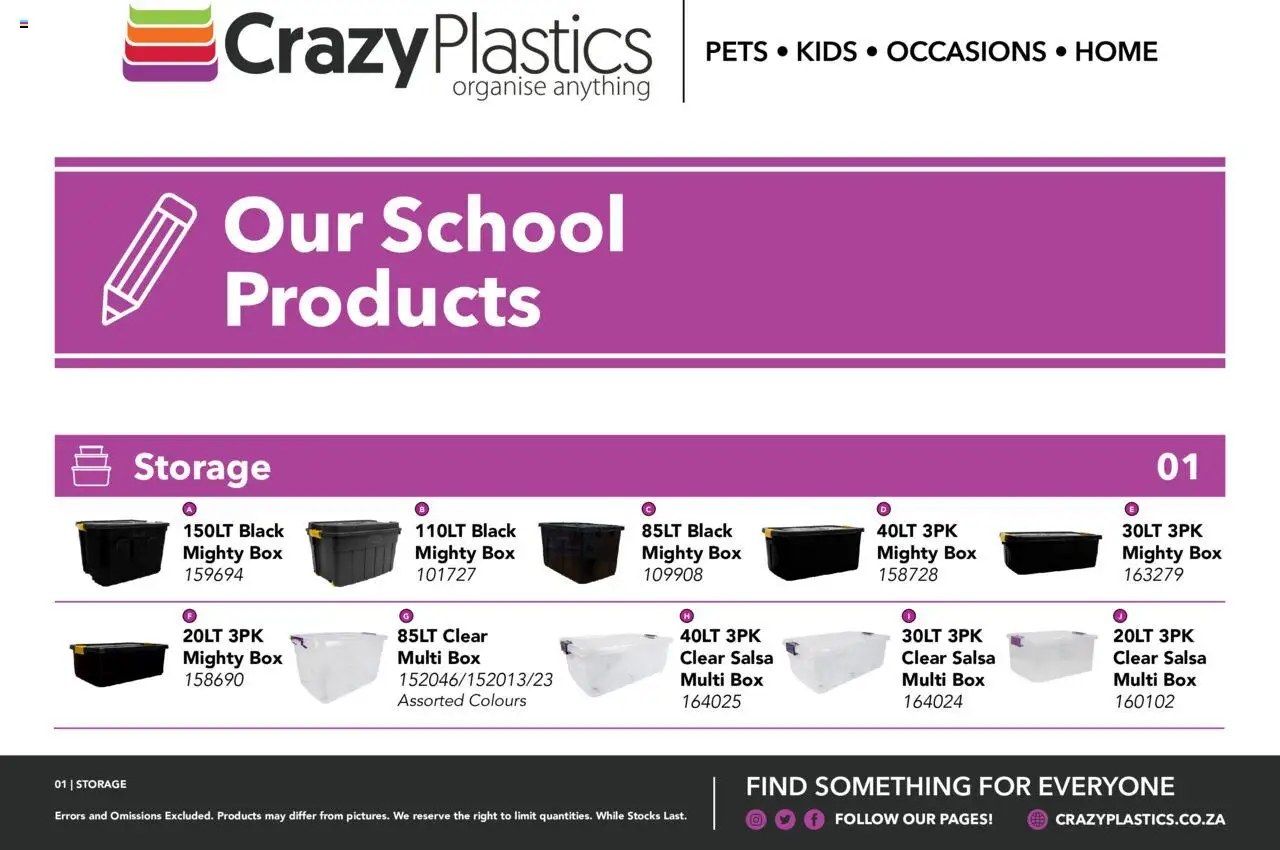 Crazy Plastics - School Catalogue - page 1- valid from 01/04/2024