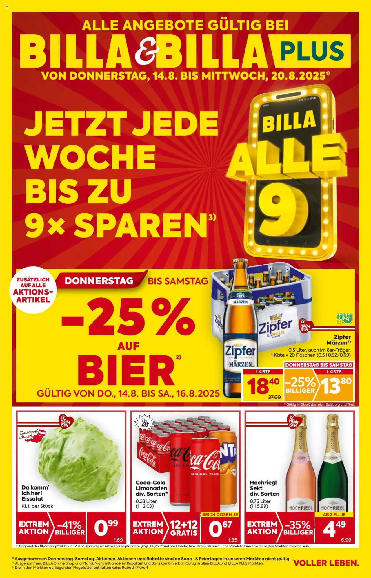 Billa Flugblatt - Tirol - Seite 1- gültig ab 14.08.2025