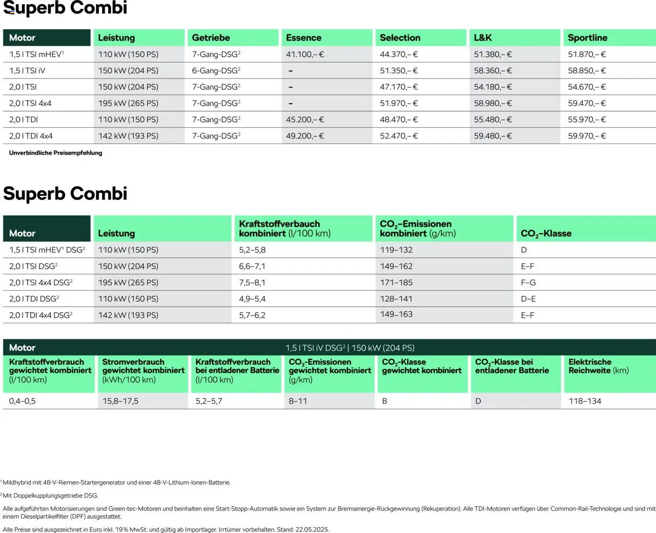 Škoda Superb und Superb Combi Preisliste - Seite 3 - gültig ab 10.09.2025