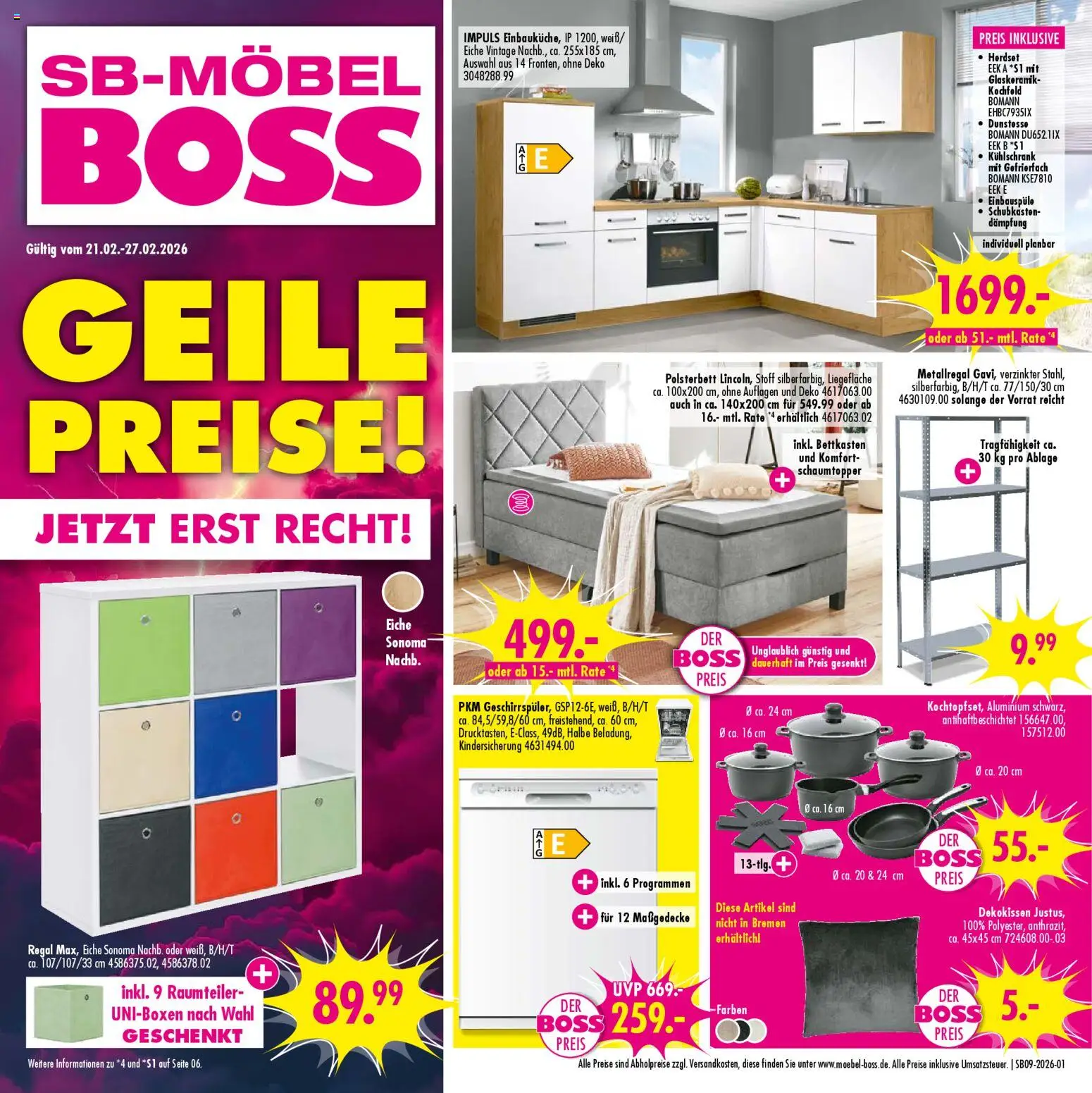 SB Möbel Boss Prospekt 	 - Seite 1 - gültig ab 21.02.2026