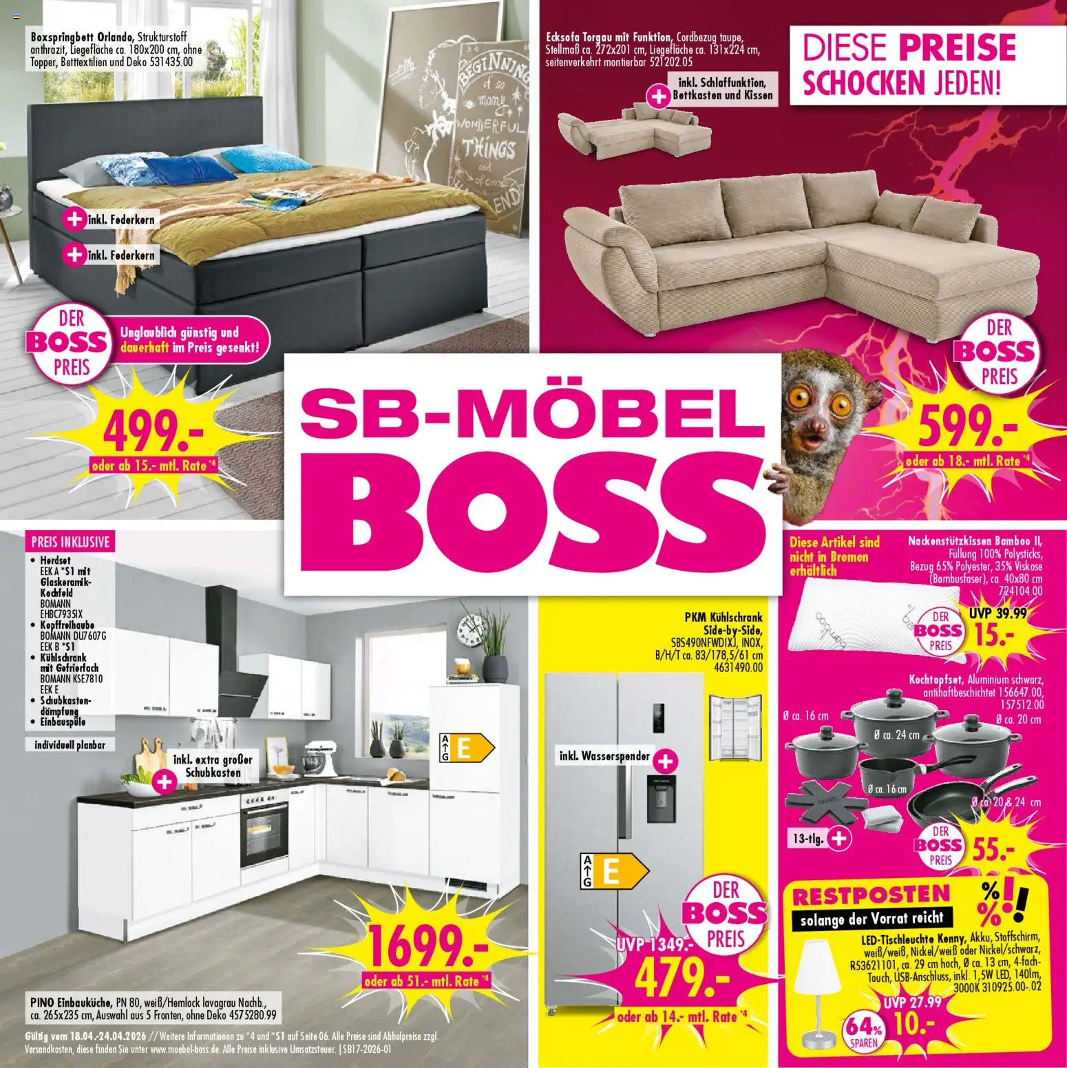 SB Möbel Boss Prospekt 	 - Seite 1 - gültig ab 18.04.2026