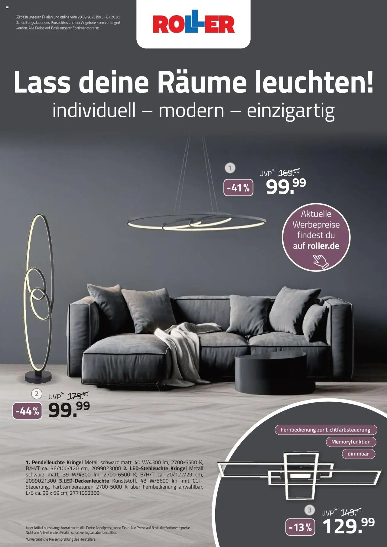 Roller  Leuchtenmagazin 2025 - Seite 1 - gültig ab 28.09.2025