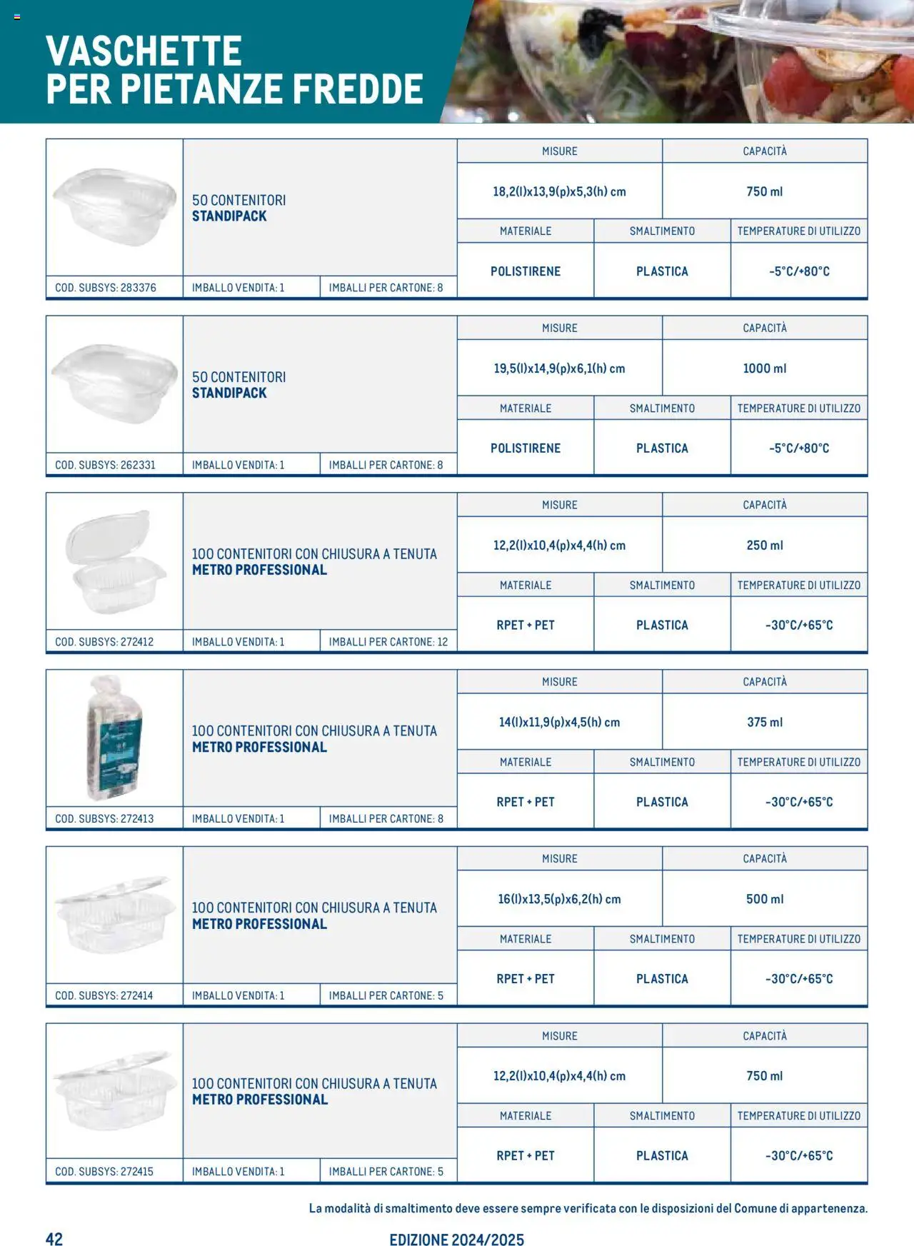 Catalogo Take Away e Monouso 2024 Metro	 - pagina 42 - valido dal 22/07/2024