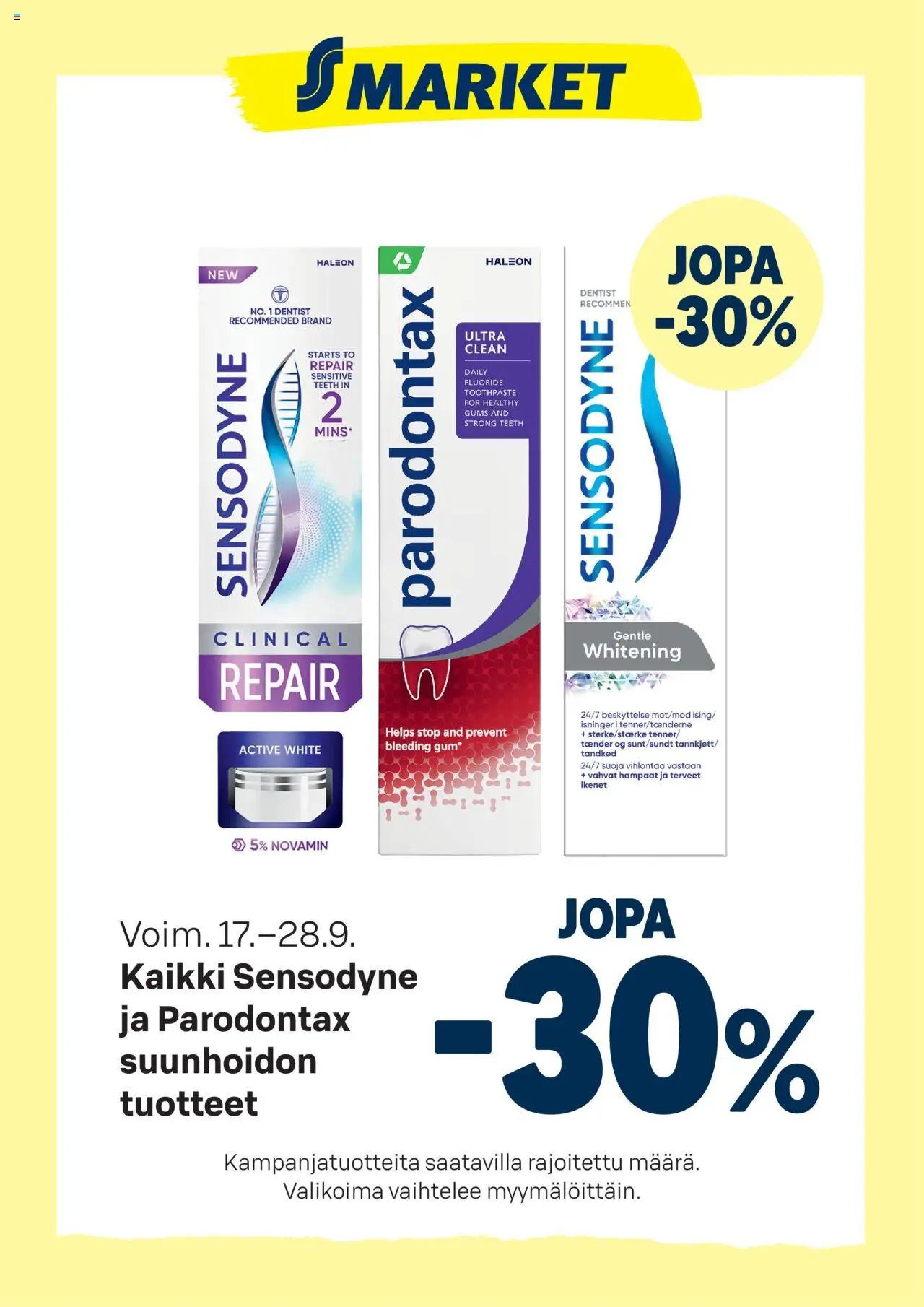 S-market tarjoukset Sensodyne ja Parodontax - sivu 1- voimassa alkaen 17/09/2025