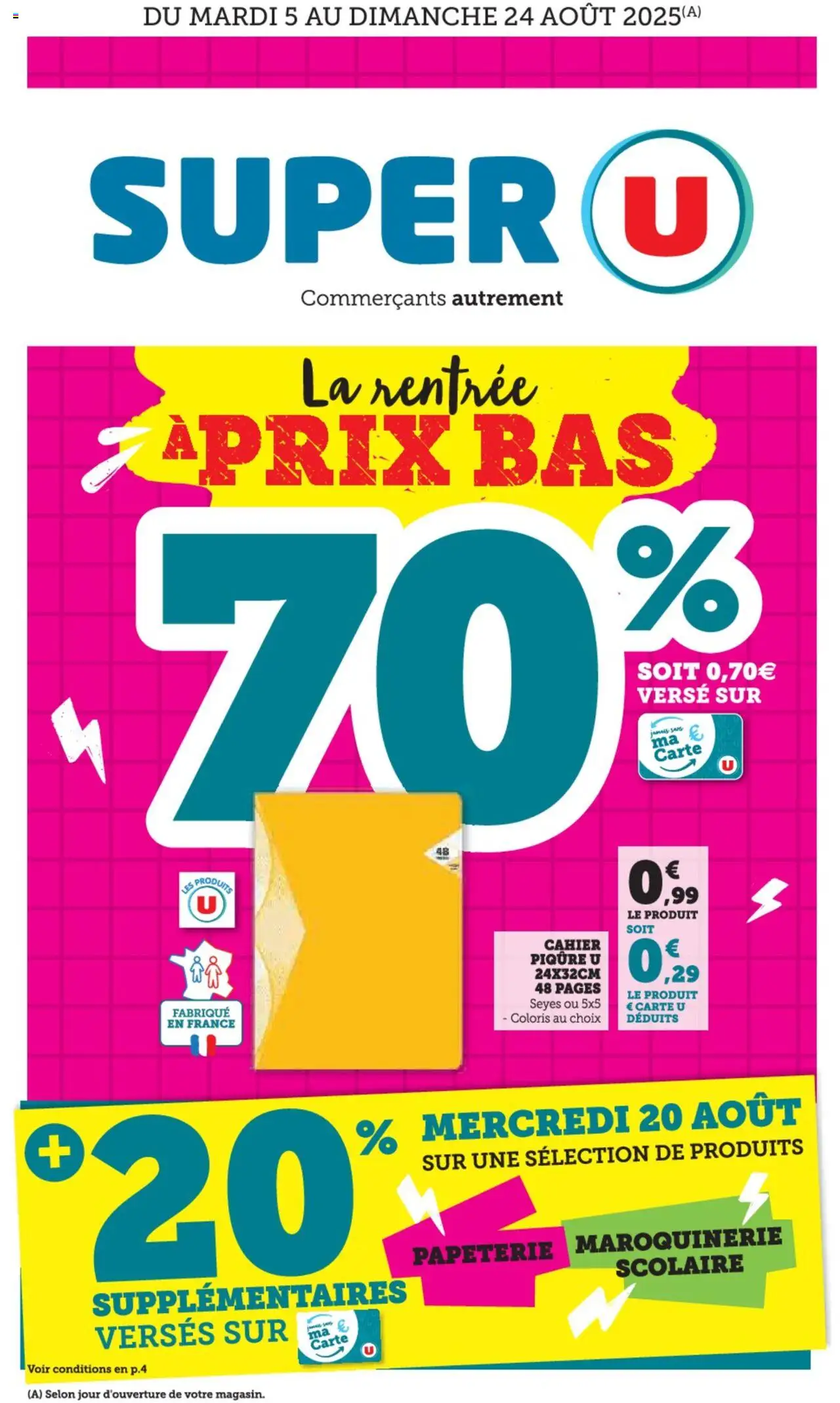 Super U La rentrée à prix bas - page 1 - valable à partir du 05/08/2025
