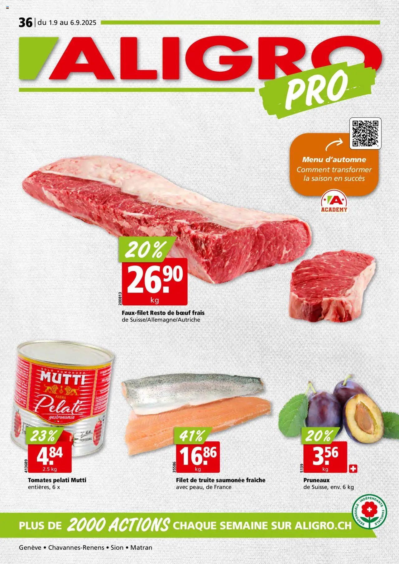 Aligro Aktionen Chavannes, Matran, Genève, Sion - Seite 1- gültig ab 01.09.2025