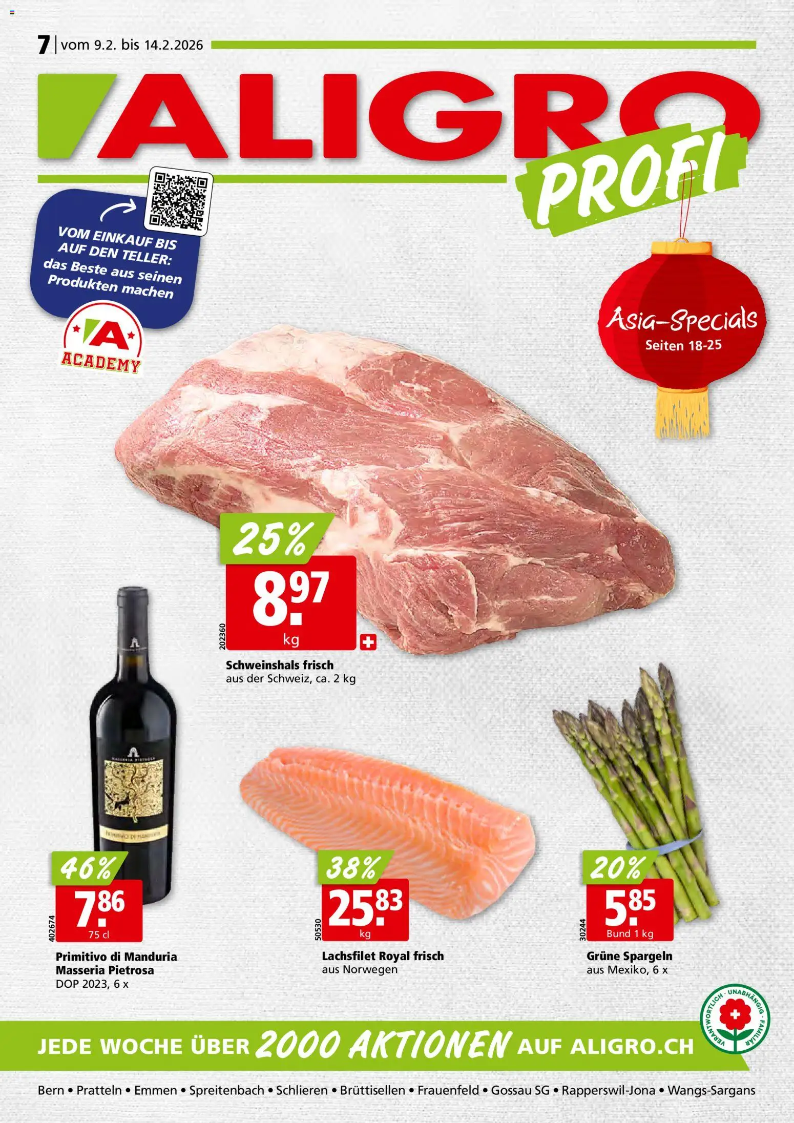 Aligro Aktionen Schlieren, Gossau SG, Frauenfeld, Rapperswil-Jona, Sargans, Bern, Brüttisellen, Pratteln, Emmen, Spreitenbach - Seite 1- gültig ab 09.02.2026