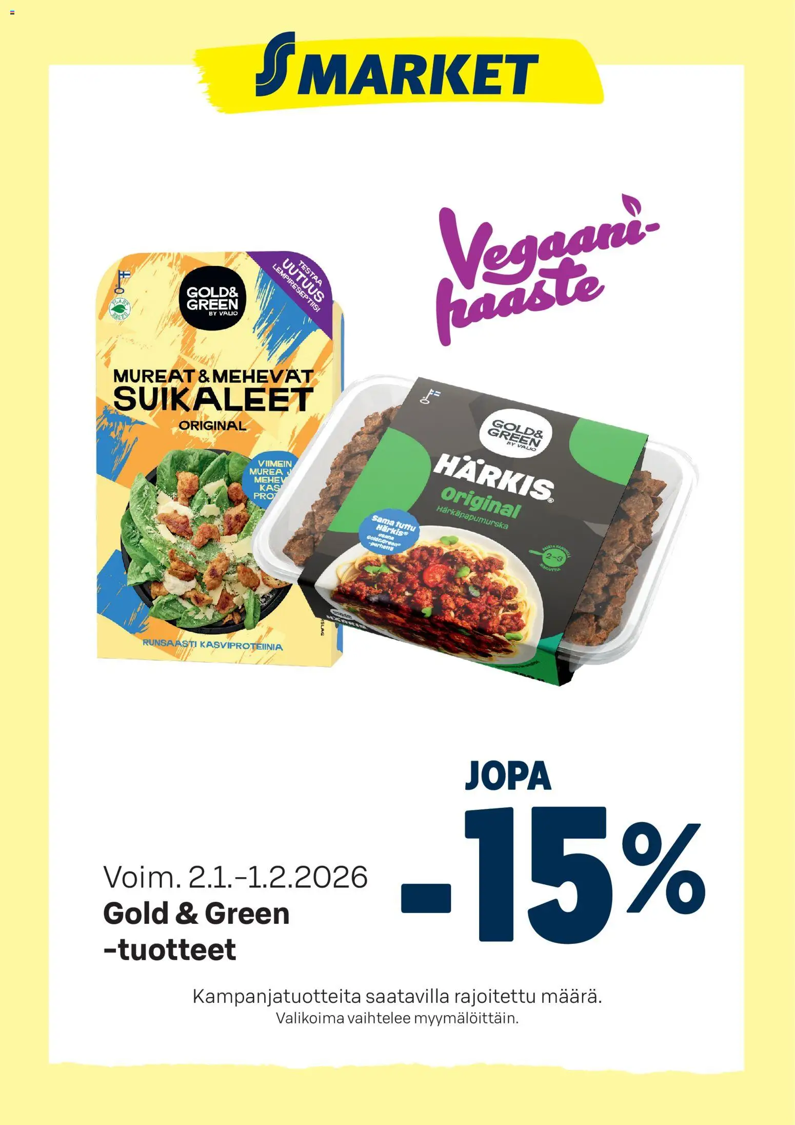 S-market tarjoukset Gold & Green - sivu 1- voimassa alkaen 02/01/2026