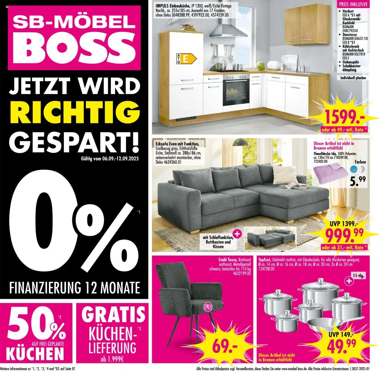 SB Möbel Boss Prospekt 	 - Seite 1 - gültig ab 06.09.2025