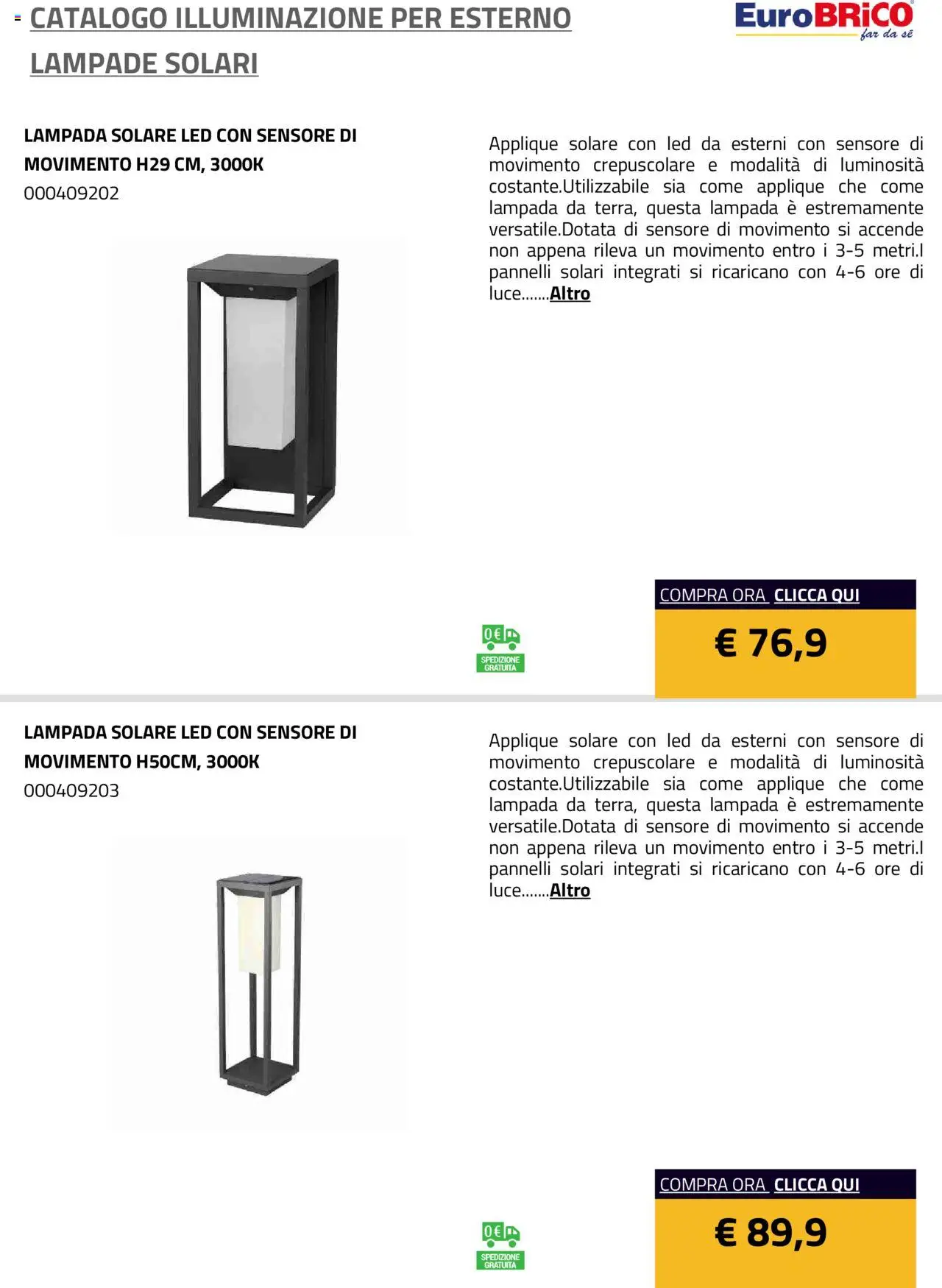 Eurobrico Illuminazione da esterno Lampade Solari catalogo - pagina 25 - valido dal 23/07/2025