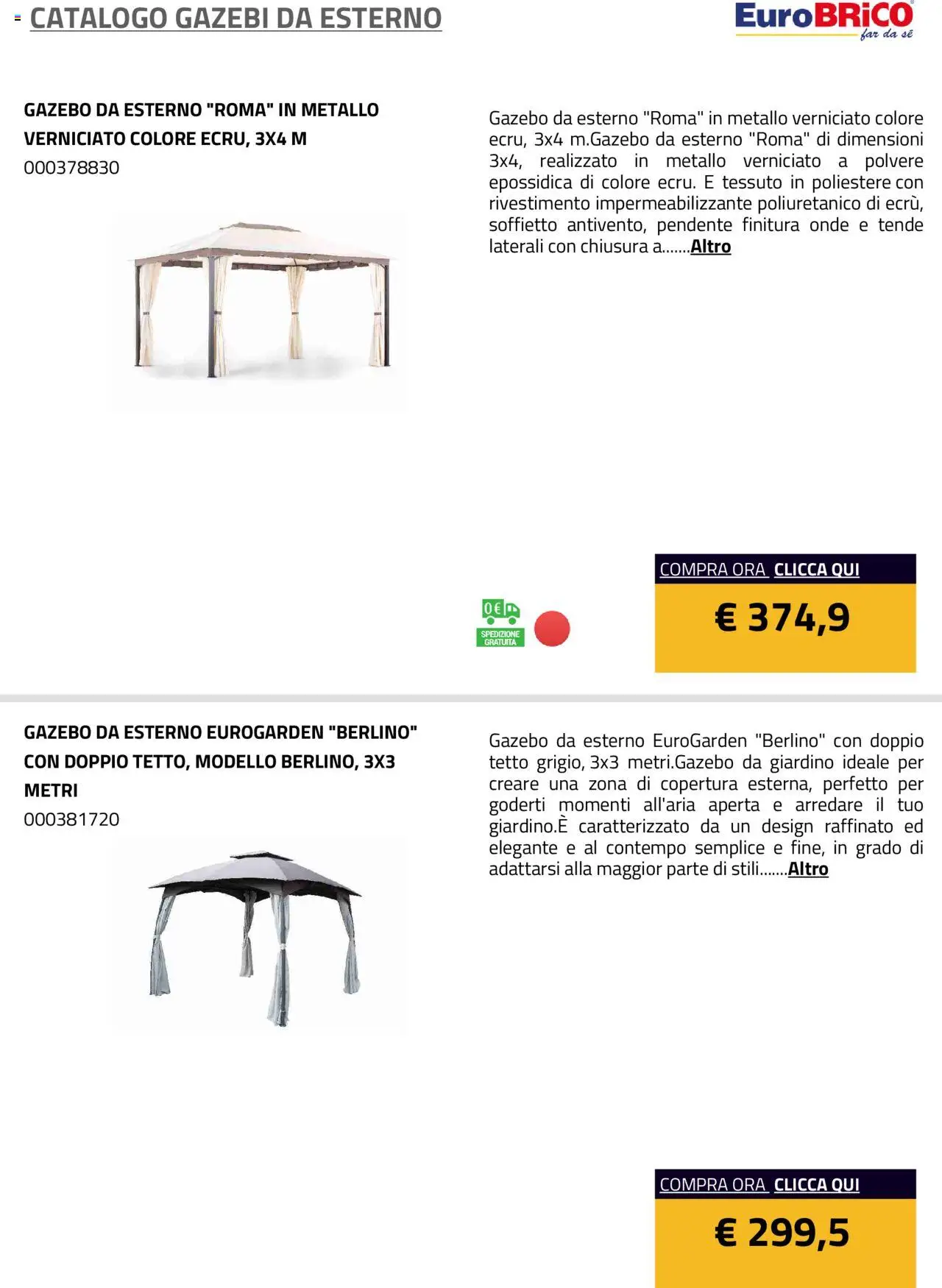 Eurobrico Gazebi da esterno catalogo - pagina 6 - valido dal 23/07/2025