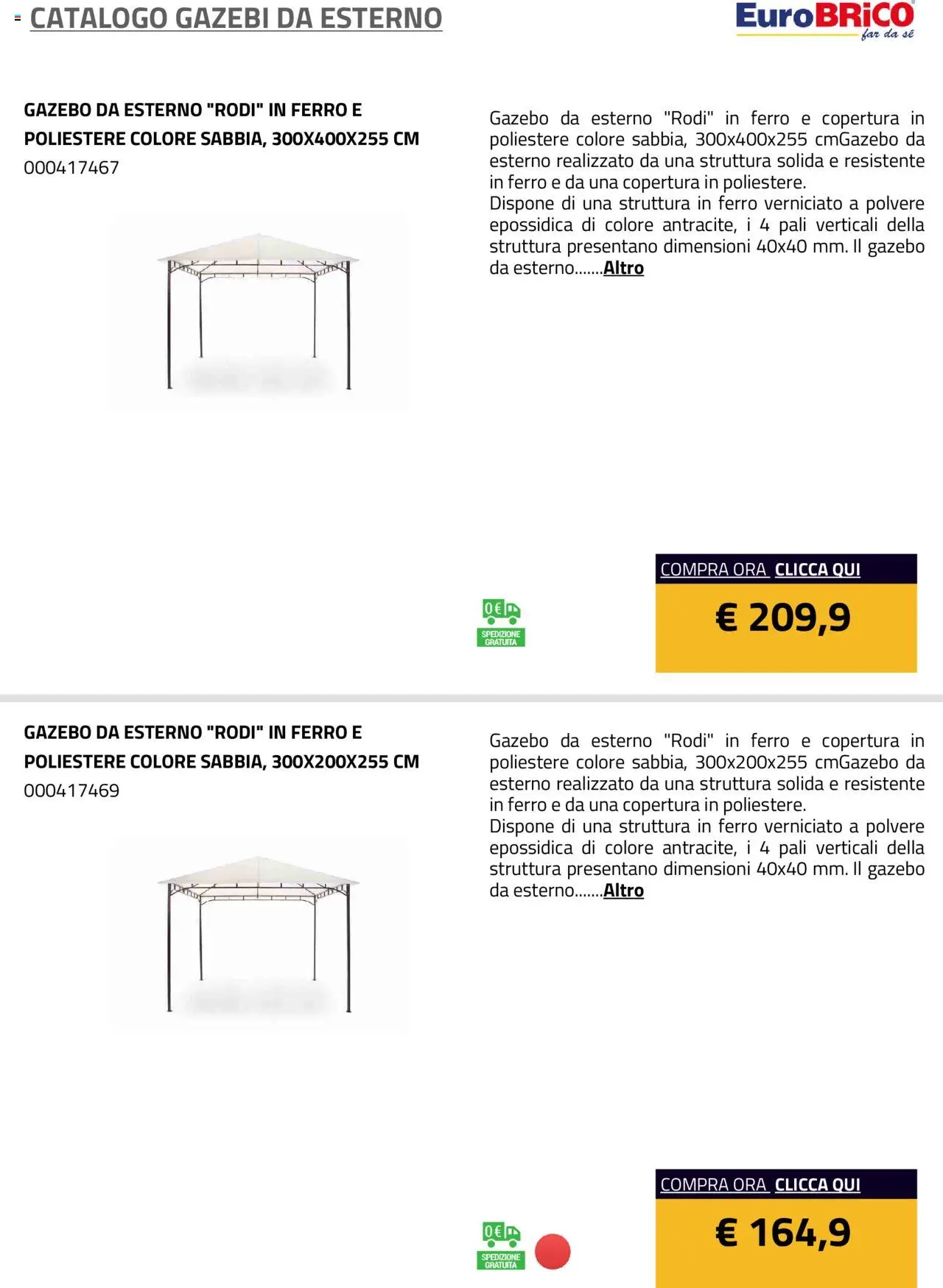 Eurobrico Gazebi da esterno catalogo - pagina 21 - valido dal 23/07/2025