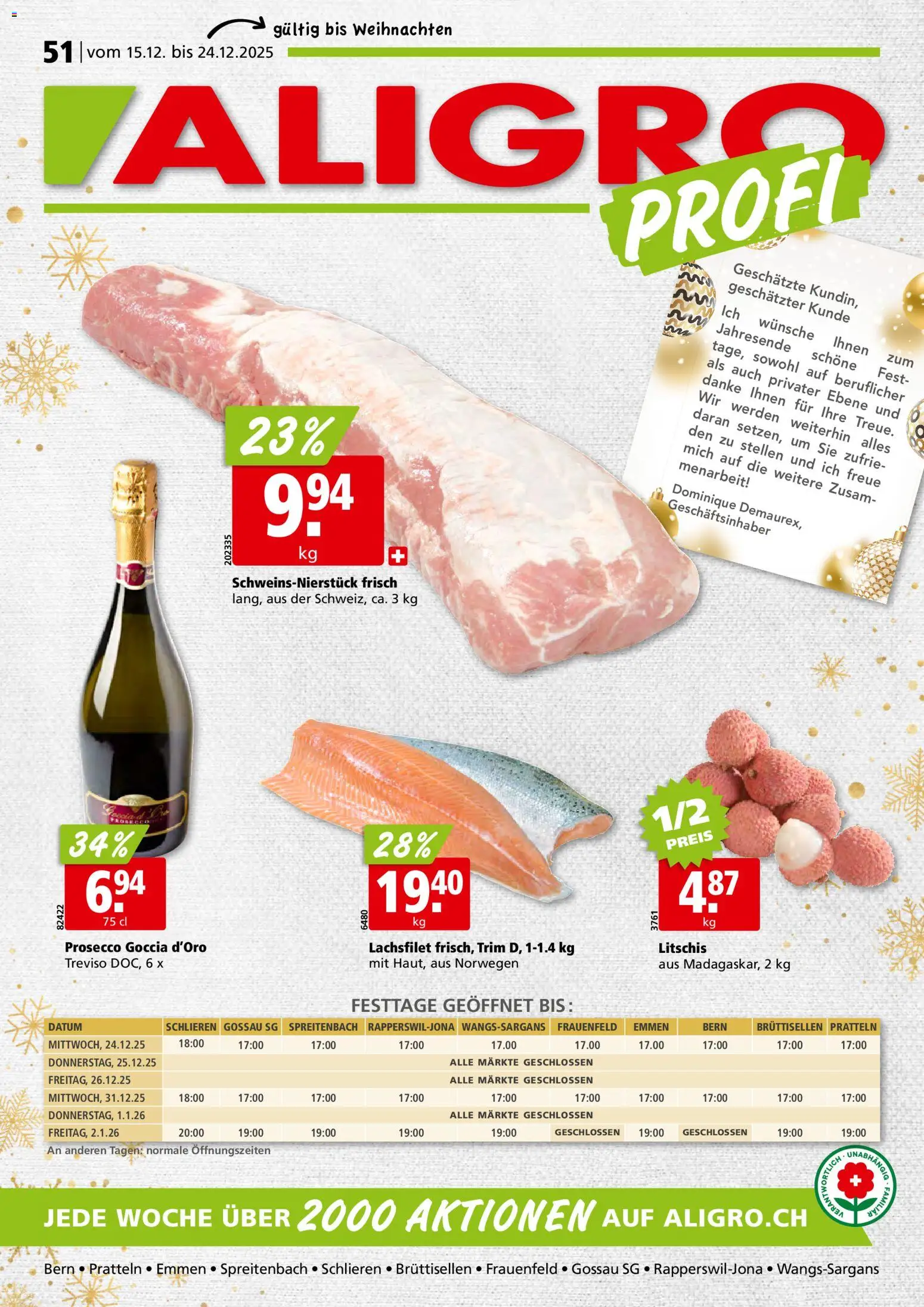Aligro Aktionen Schlieren, Gossau SG, Frauenfeld, Rapperswil-Jona, Sargans, Bern, Brüttisellen, Pratteln, Emmen, Spreitenbach - Seite 1- gültig ab 15.12.2025
