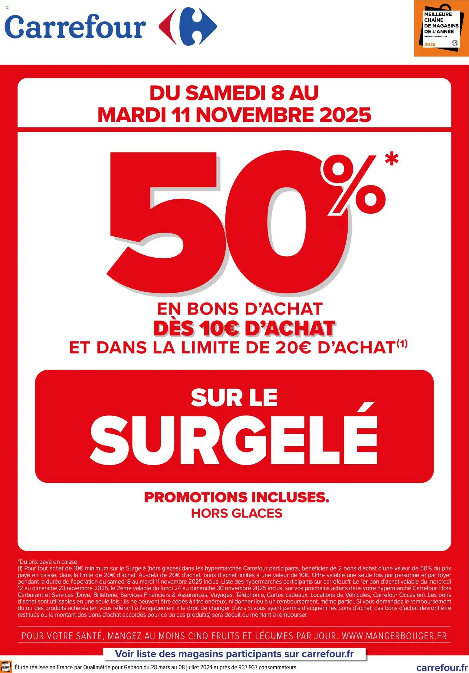 Carrefour Opération bons d’achat sur le surgelé - page 1 - valable à partir du 08/11/2025