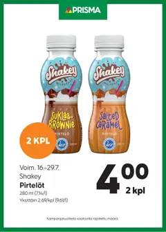 Esikatselu Prisma tarjoukset Shakey pirtelöt voimassa alkaen 16/07/2025
