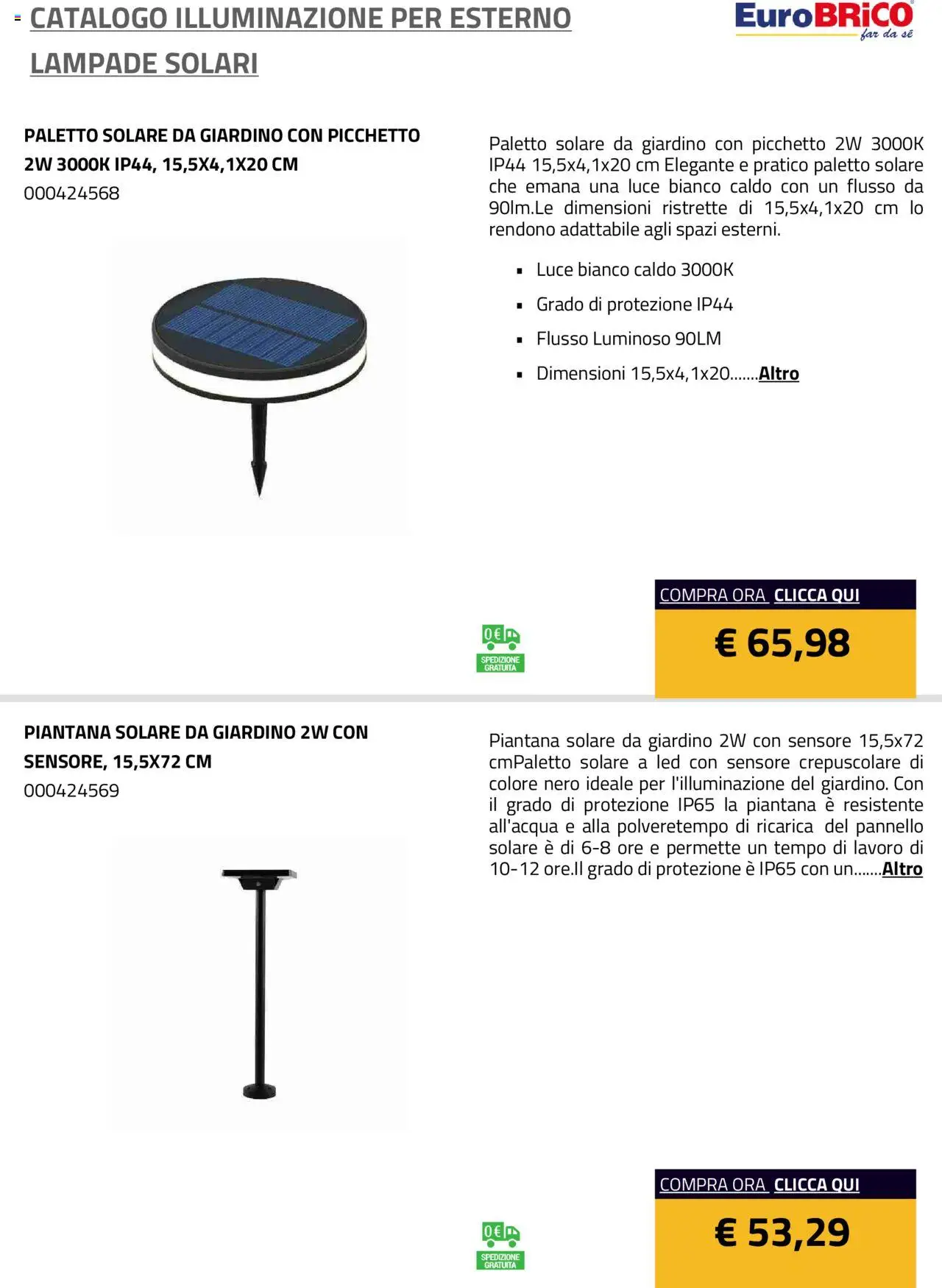 Eurobrico Illuminazione da esterno Lampade Solari catalogo - pagina 29 - valido dal 23/07/2025