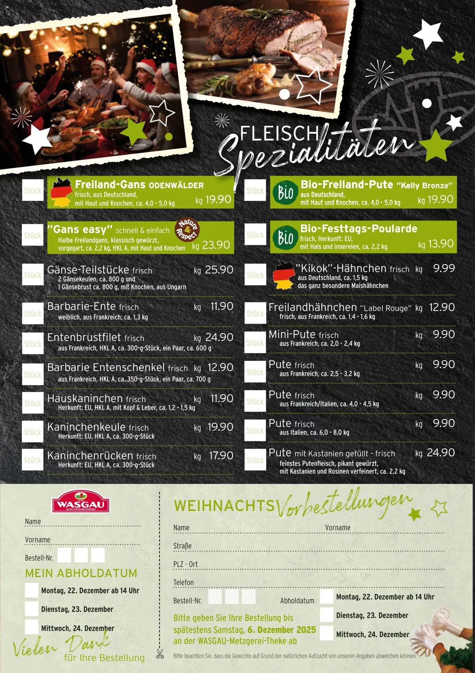 Wasgau Bestellschein Metzgerei - Seite 2 - gültig ab 28.11.2025