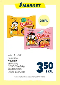 Esikatselu S-market tarjoukset Samyang Nuudelit voimassa alkaen 07/01/2026