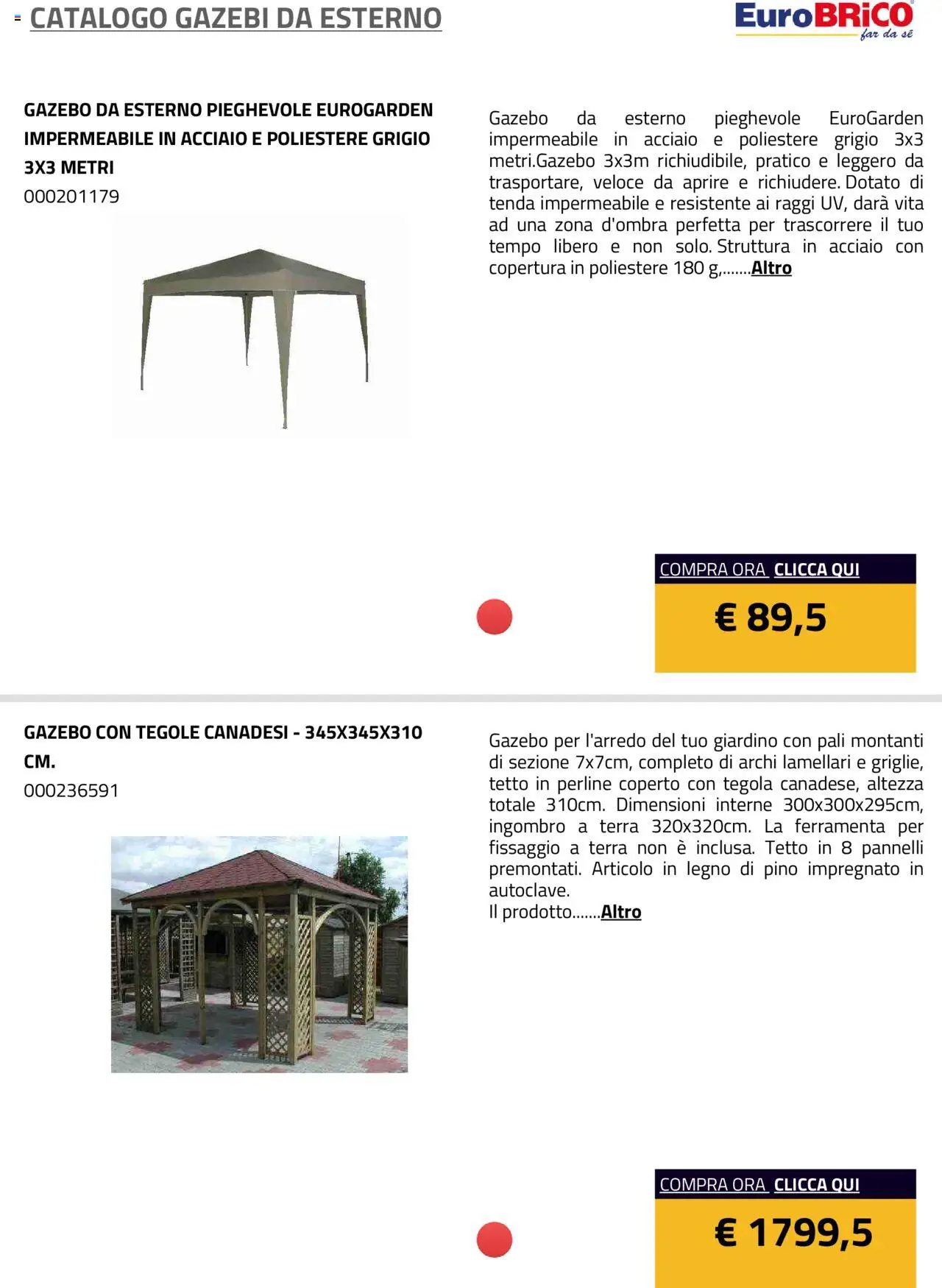 Eurobrico Gazebi da esterno catalogo - pagina 2 - valido dal 23/07/2025