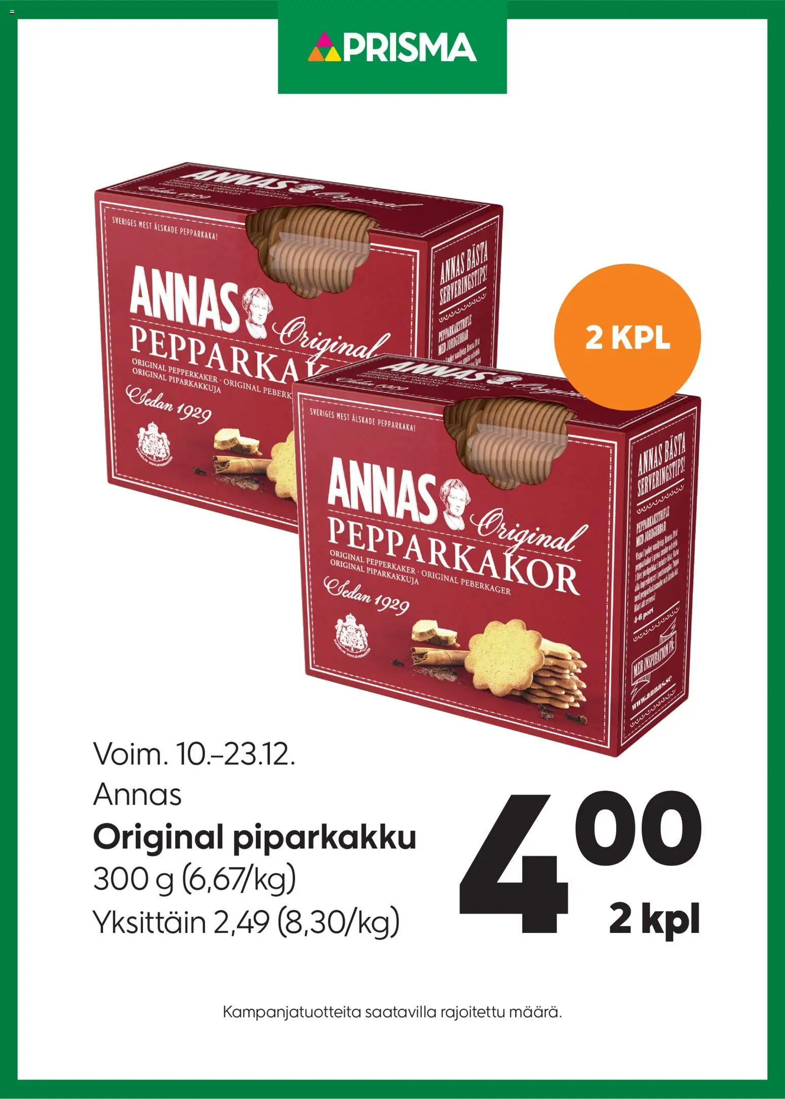 Prisma tarjoukset Annas Original piparkakku - sivu 1- voimassa alkaen 10/12/2025