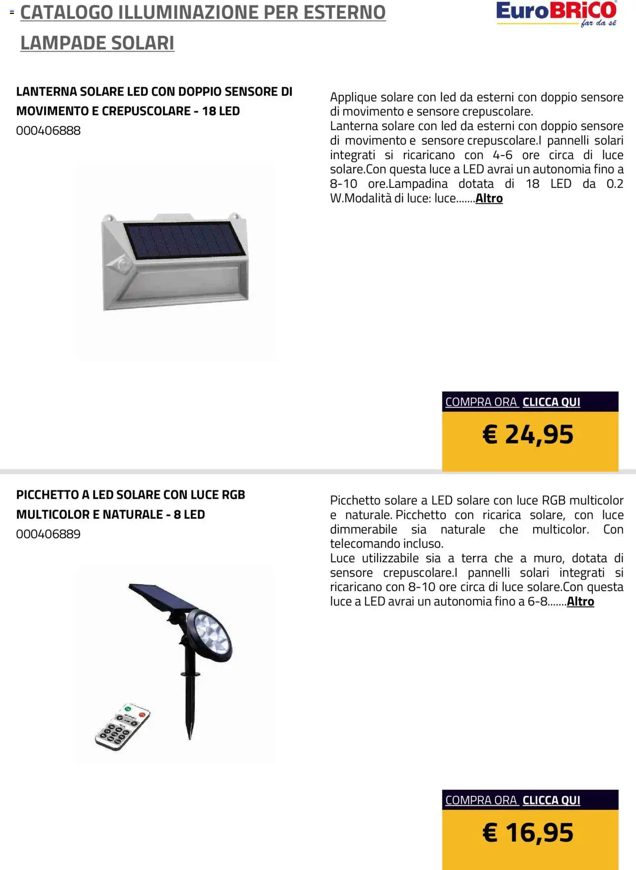 Eurobrico Illuminazione da esterno Lampade Solari catalogo - pagina 22 - valido dal 23/07/2025