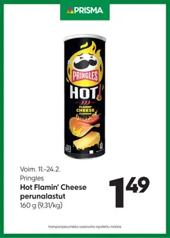 Esikatselu Prisma tarjoukset Pringles Hot Flamin’ Cheese voimassa alkaen 11/02/2026