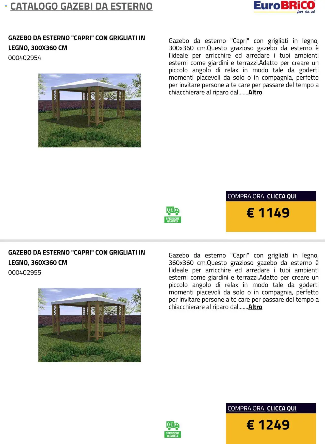 Eurobrico Gazebi da esterno catalogo - pagina 10 - valido dal 23/07/2025