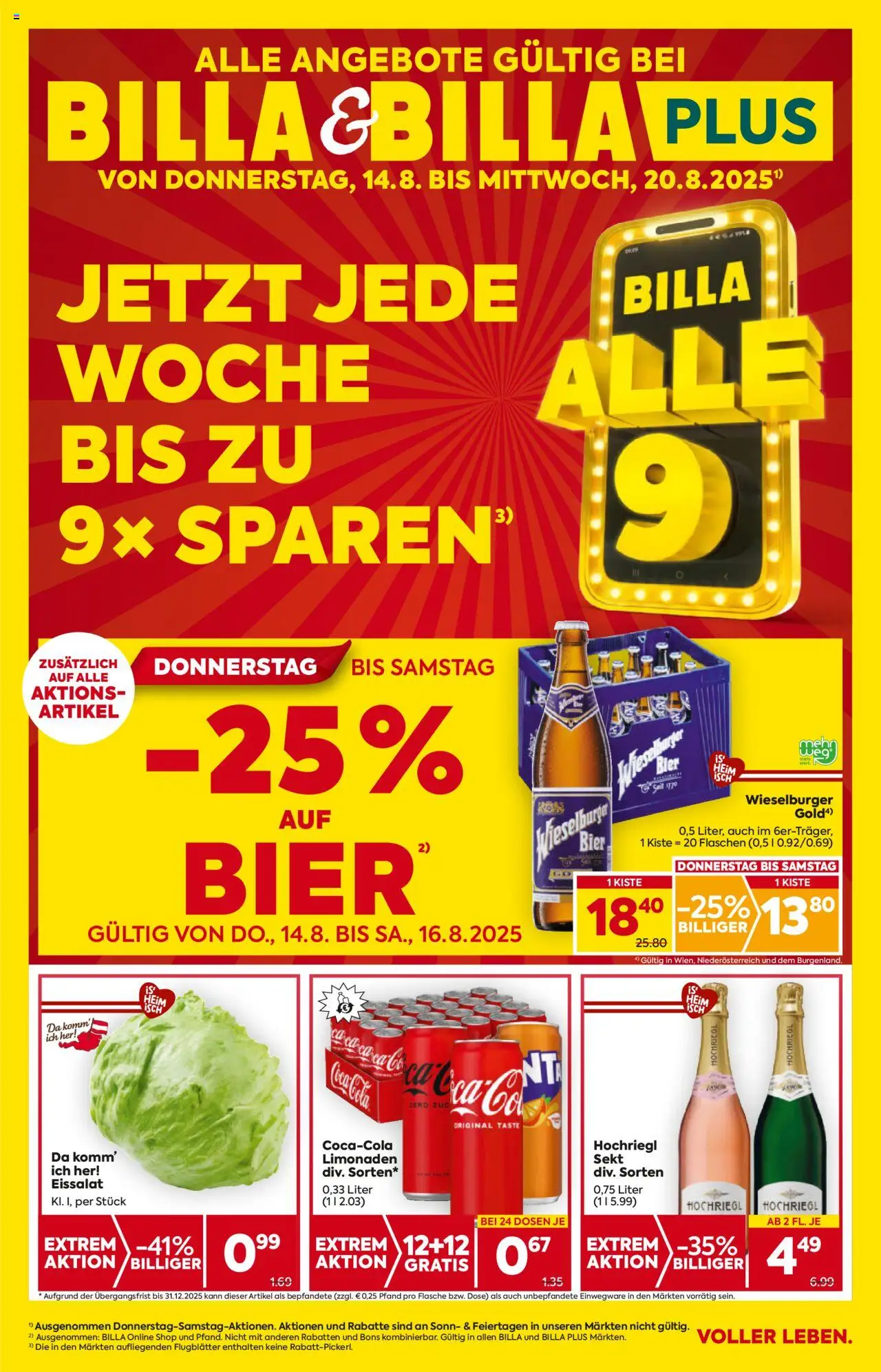 Billa Flugblatt - Niederösterreich - Seite 1- gültig ab 14.08.2025