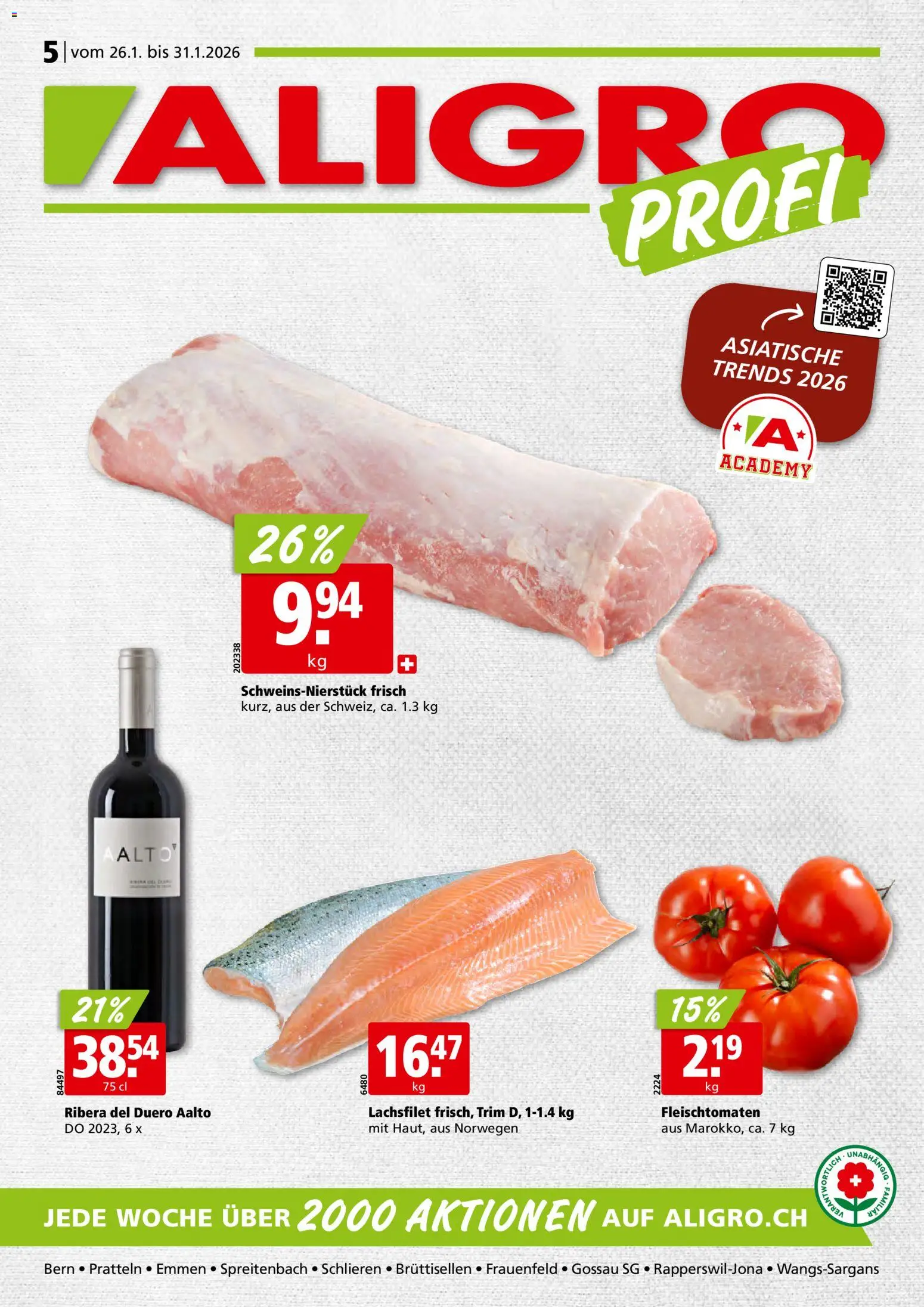 Aligro Aktionen Schlieren, Gossau SG, Frauenfeld, Rapperswil-Jona, Sargans, Bern, Brüttisellen, Pratteln, Emmen, Spreitenbach - Seite 1- gültig ab 26.01.2026