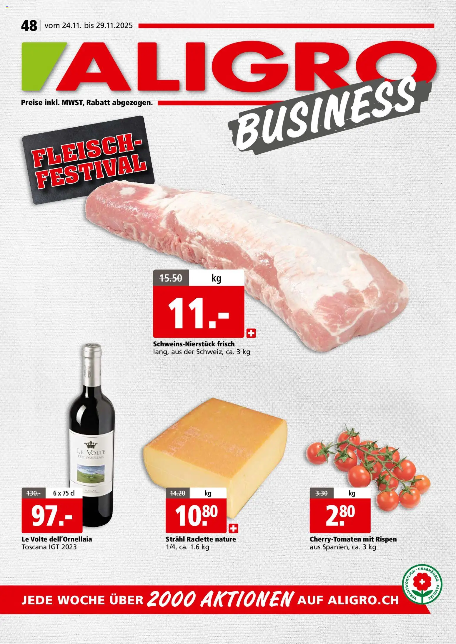 Aligro Aktionen Business Schlieren, Gossau SG, Frauenfeld, Rapperswil-Jona, Sargans, Bern, Brüttisellen, Pratteln, Emmen, Spreitenbach - Seite 1- gültig ab 24.11.2025