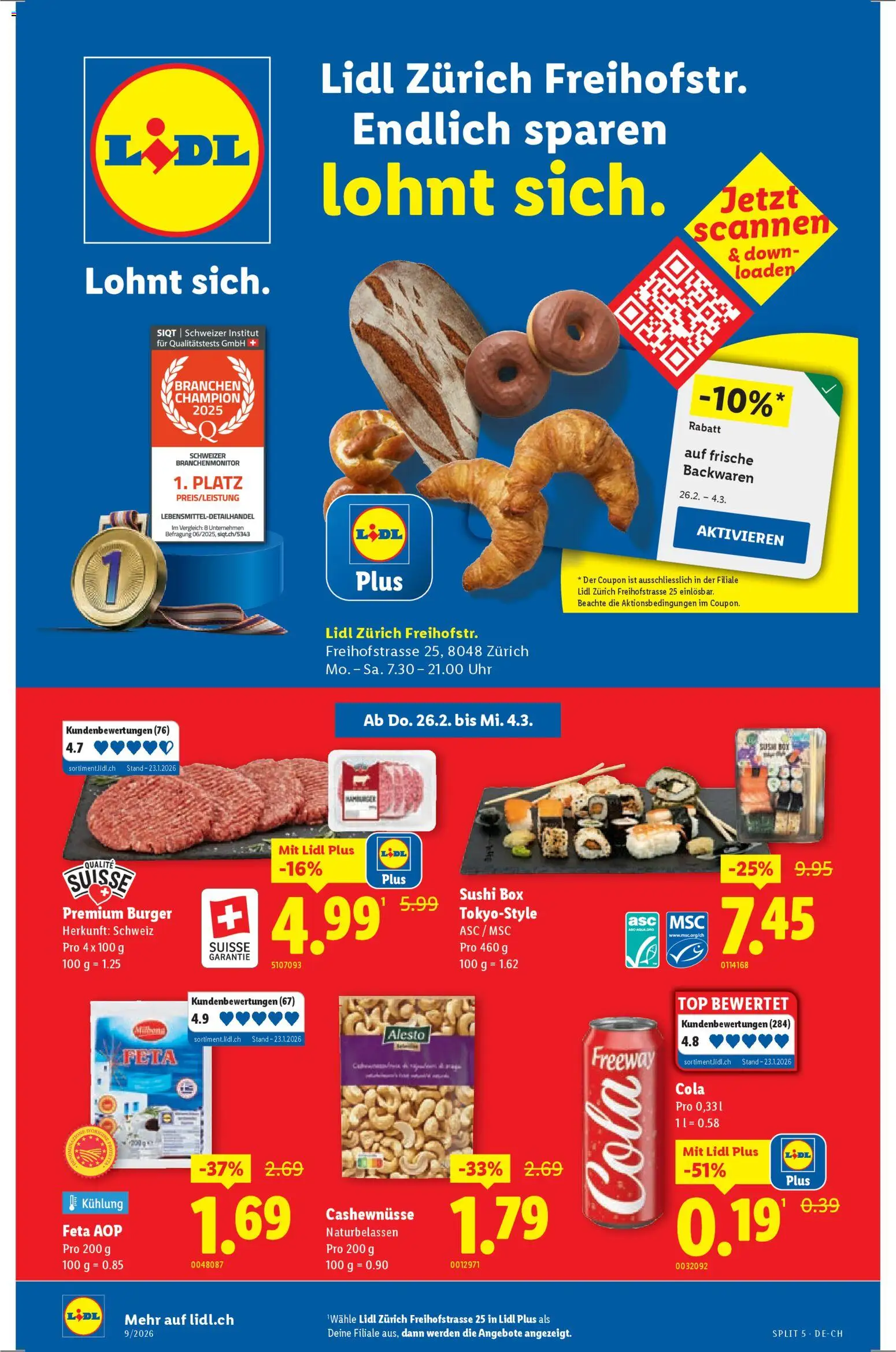 Lidl Aktionen Neueröffnung Zürich - Seite 1- gültig ab 26.02.2026